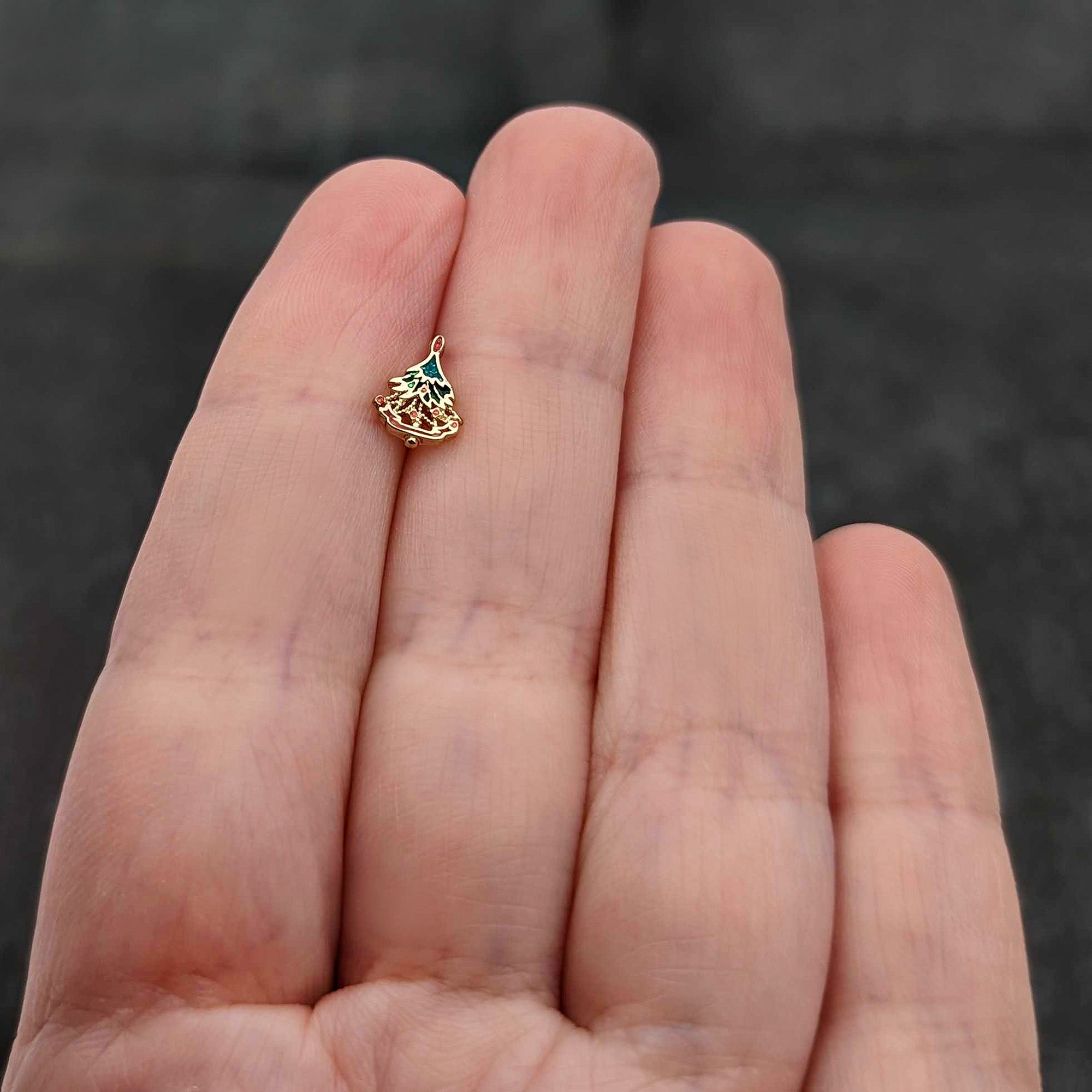 16G 1/4 Red Gem Gold Tone Deco Holiday Tree Cartilage Earring