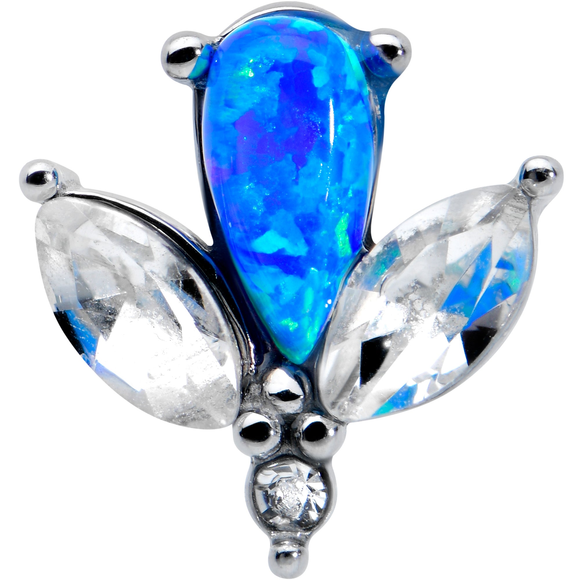 Blue Synthetic Opal Style Flower Barbell Tongue Ring