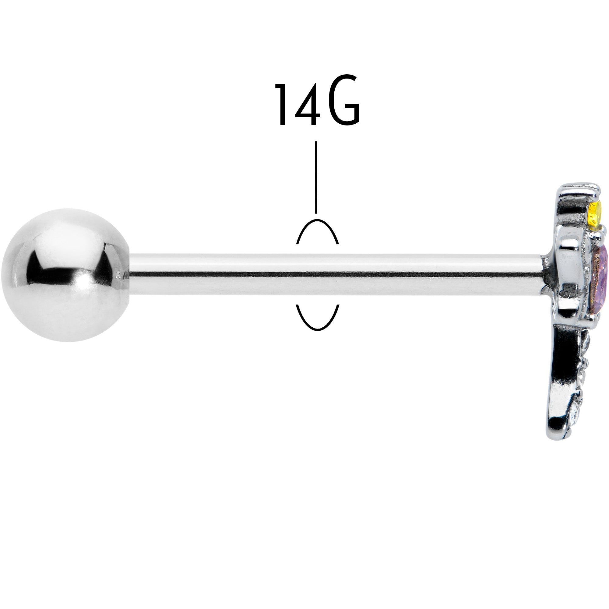 Purple Yellow Clear Gem Dragonfly Barbell Tongue Ring