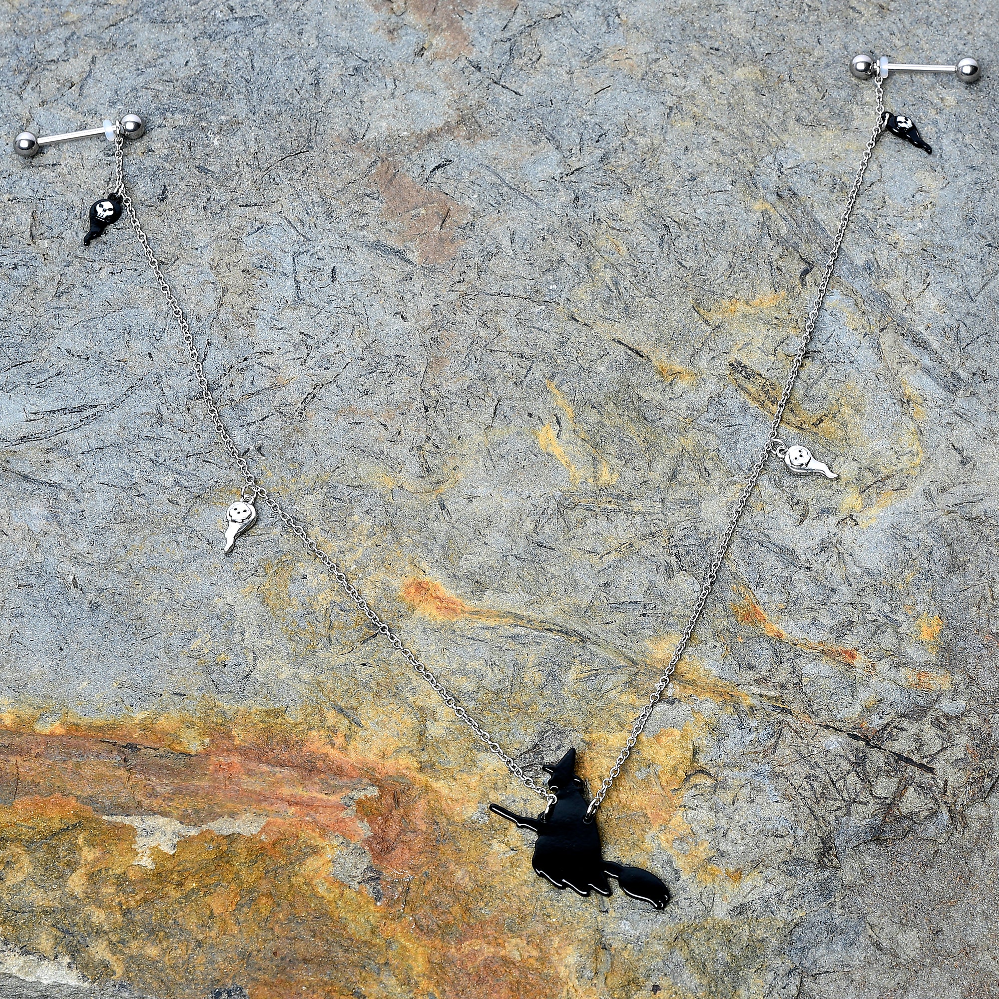 14G 9/16 Creepy Ghosts Witch Halloween Dangle Nipple Chain Set