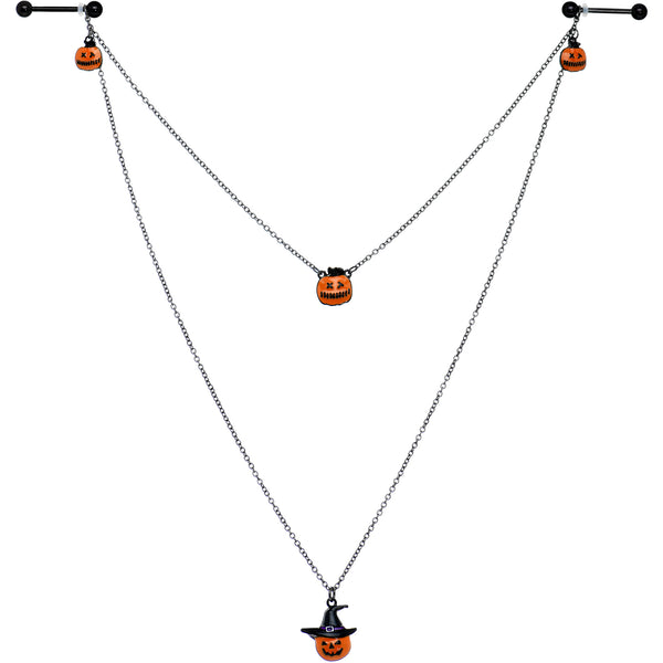 14G 9/16 Black Witchy Pumpkin Halloween Double Nipple Chain