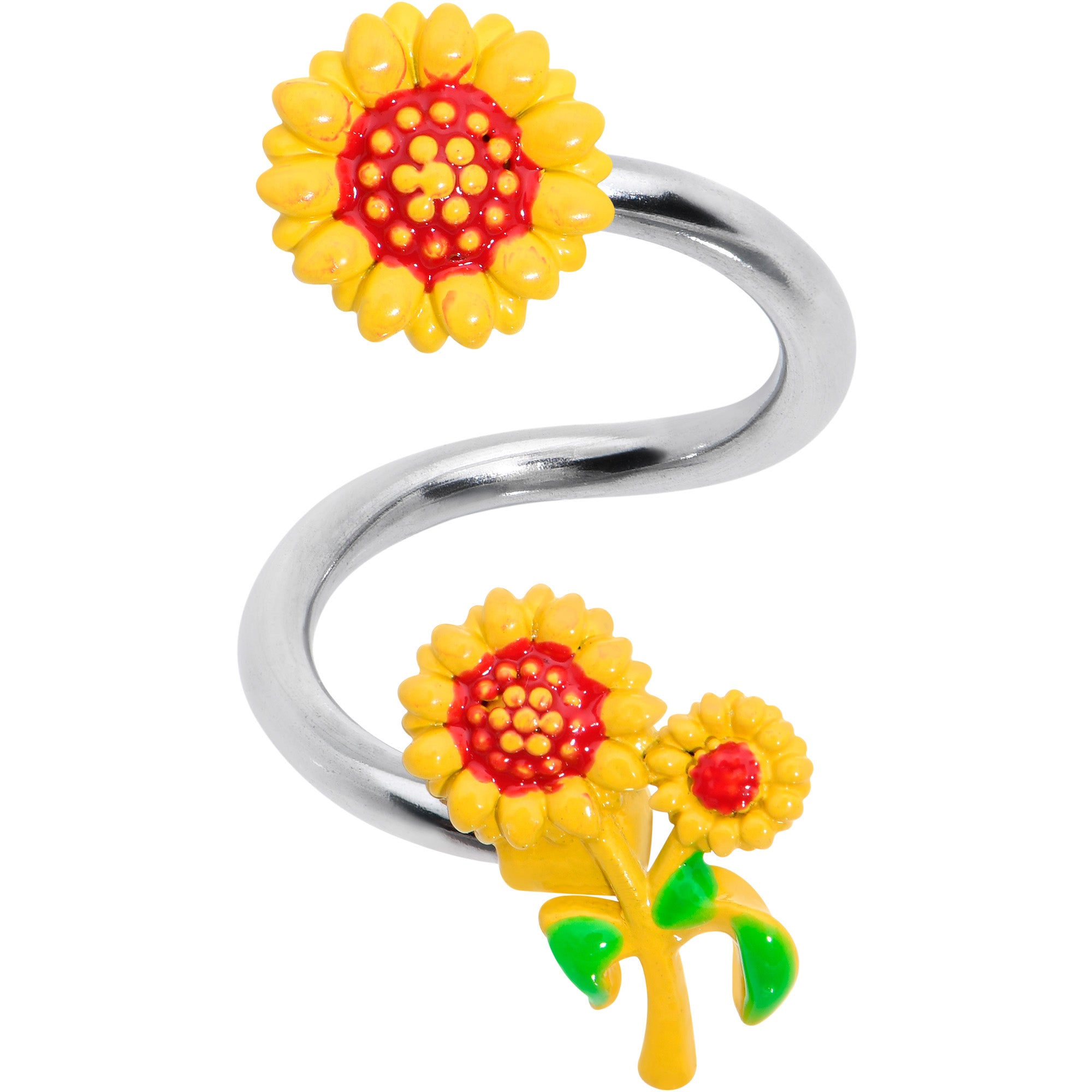 Happy Sunflower Trio Spiral Twister Belly Ring