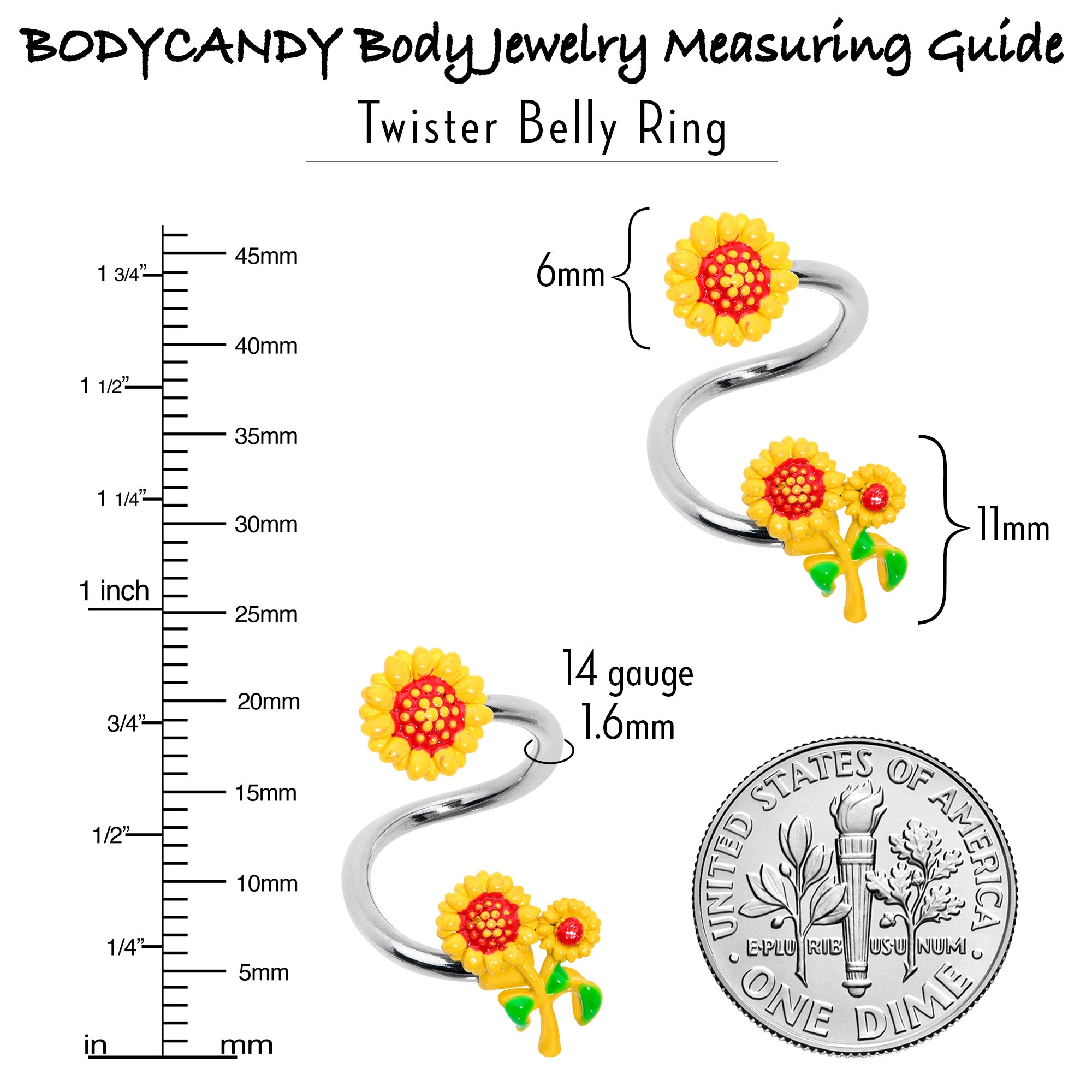 Happy Sunflower Trio Spiral Twister Belly Ring