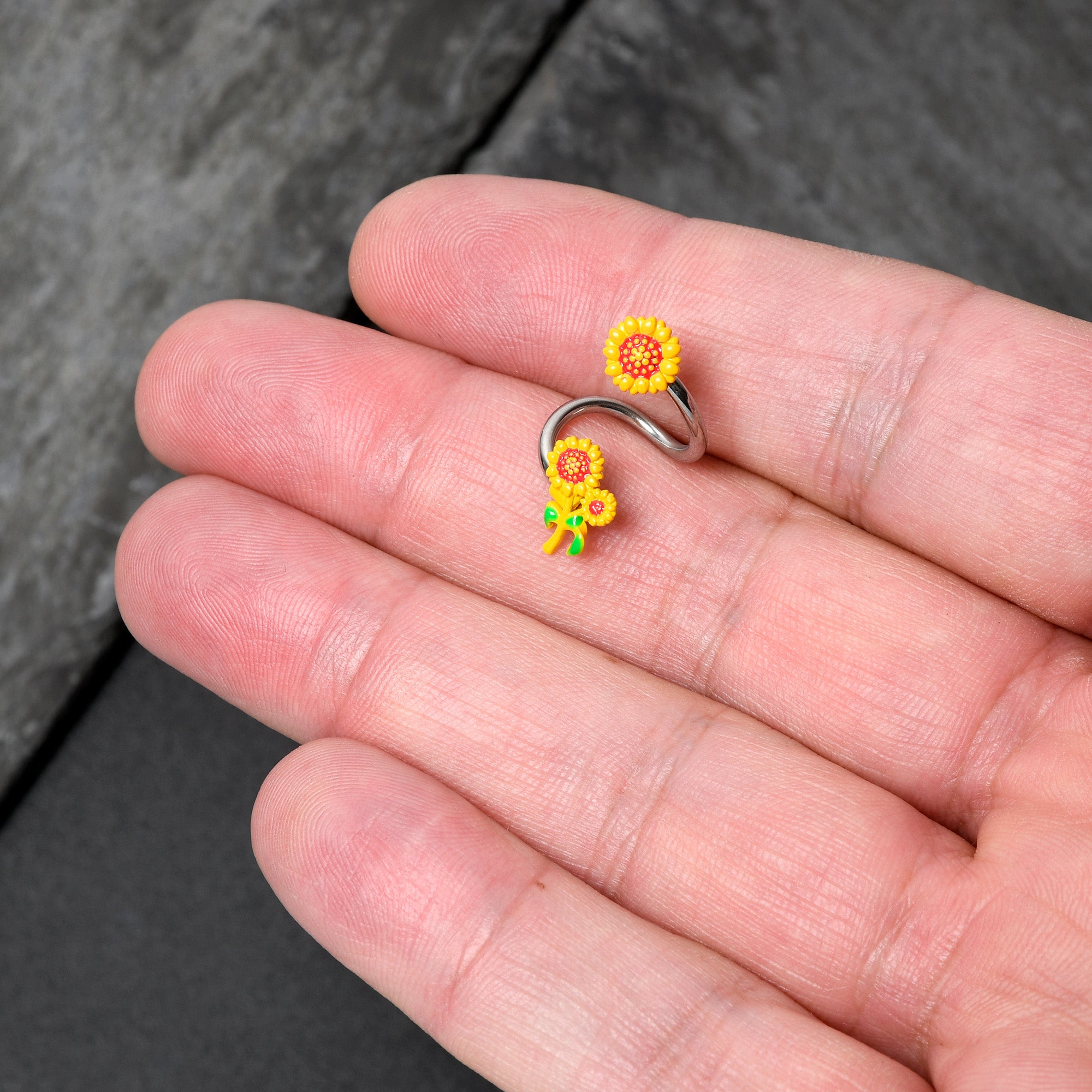 Happy Sunflower Trio Spiral Twister Belly Ring