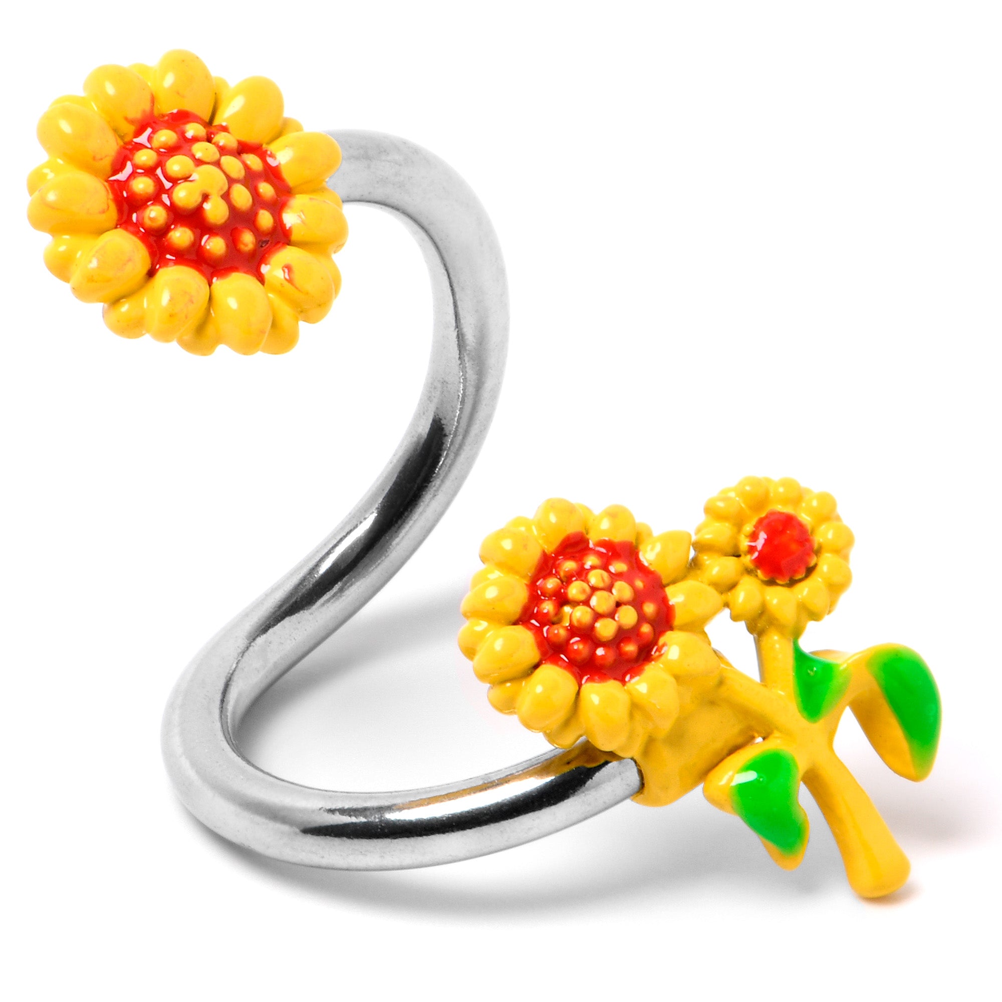 Happy Sunflower Trio Spiral Twister Belly Ring
