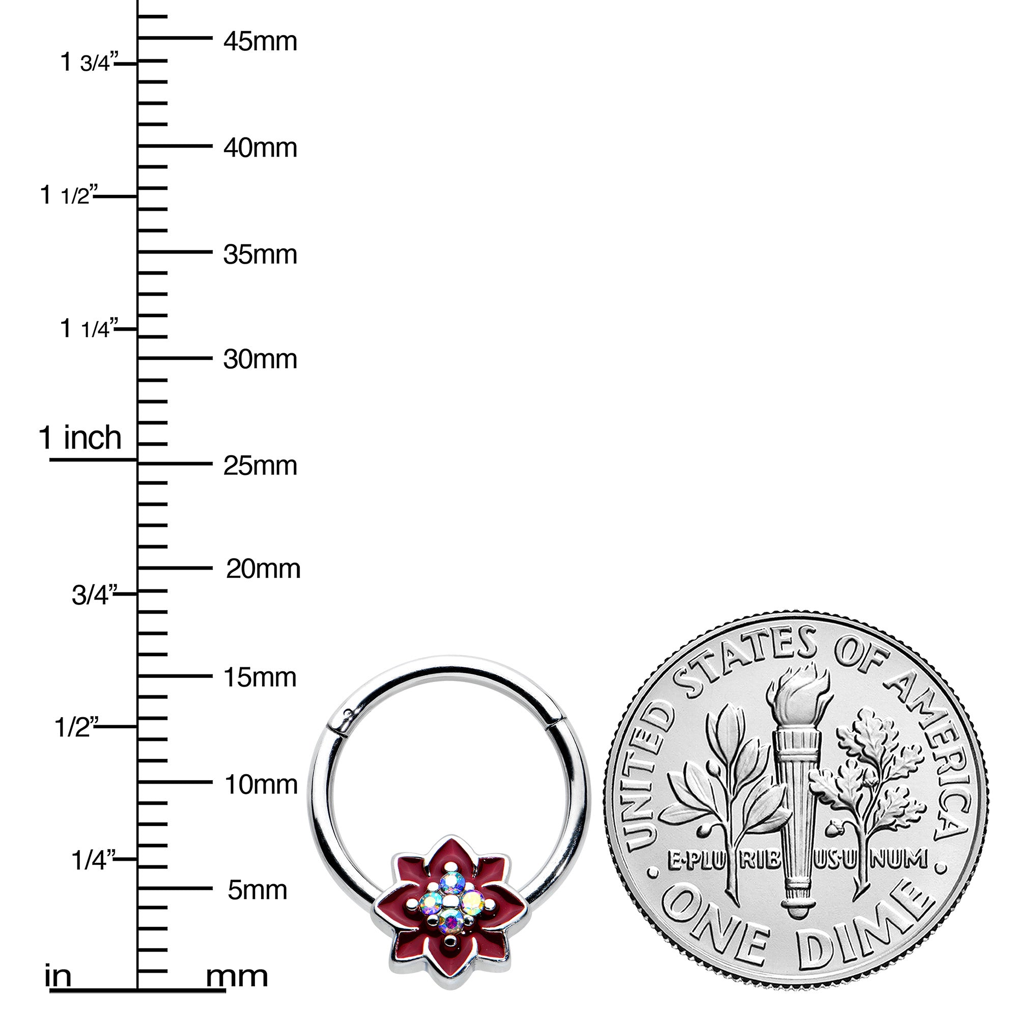 16G 3/8 Aurora Gem Poinsettia Flower Festive Hinged Segment Ring