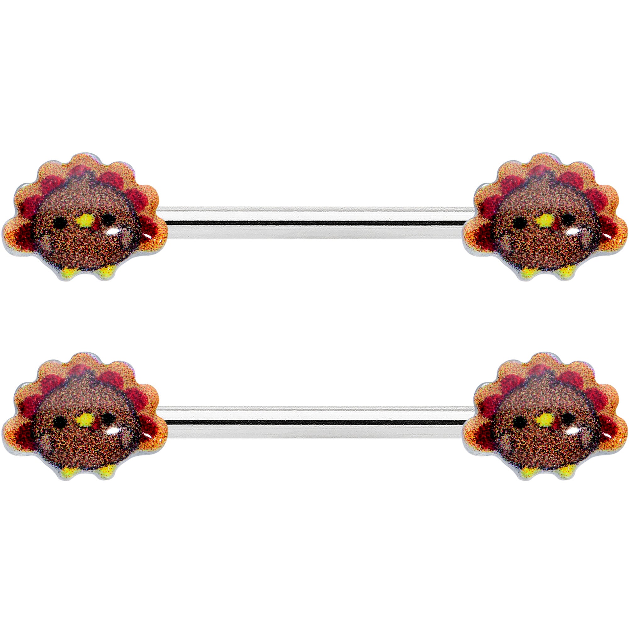 14G 9/16 Cute Colorful Turkeys Barbell Nipple Ring Set