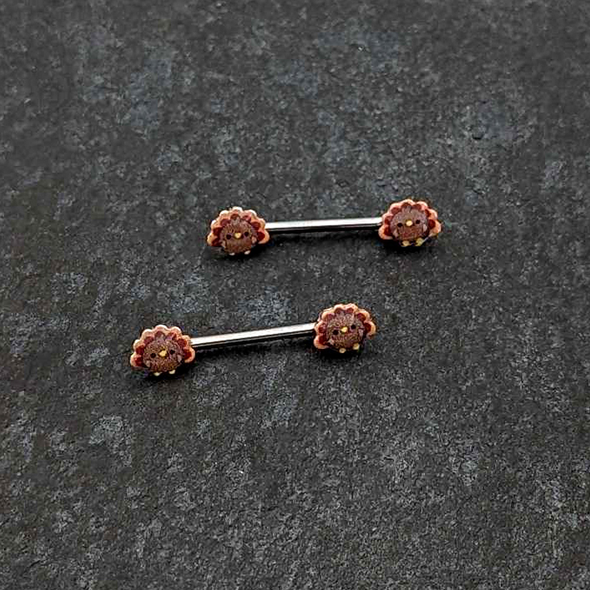 14G 9/16 Cute Colorful Turkeys Barbell Nipple Ring Set