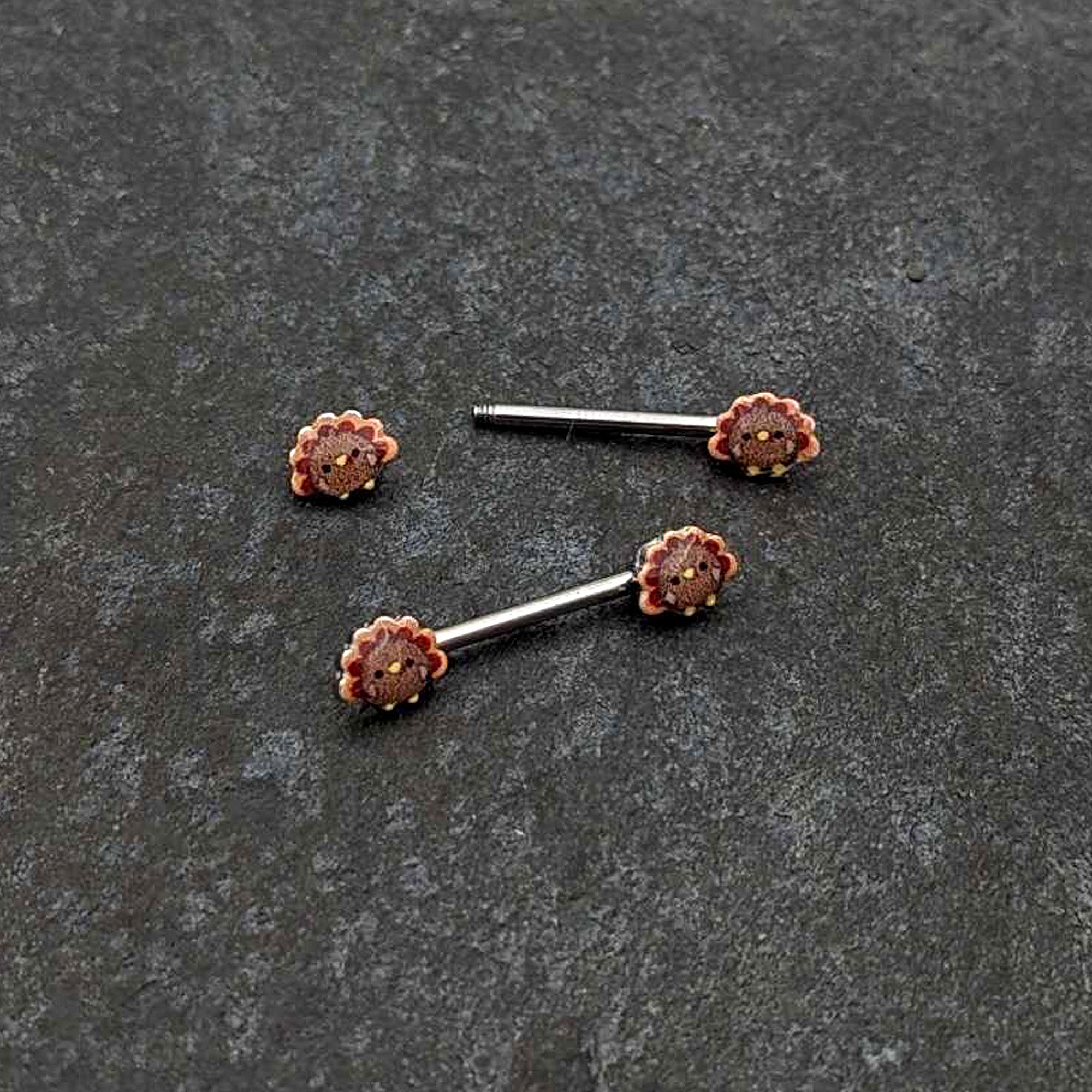 14G 9/16 Cute Colorful Turkeys Barbell Nipple Ring Set
