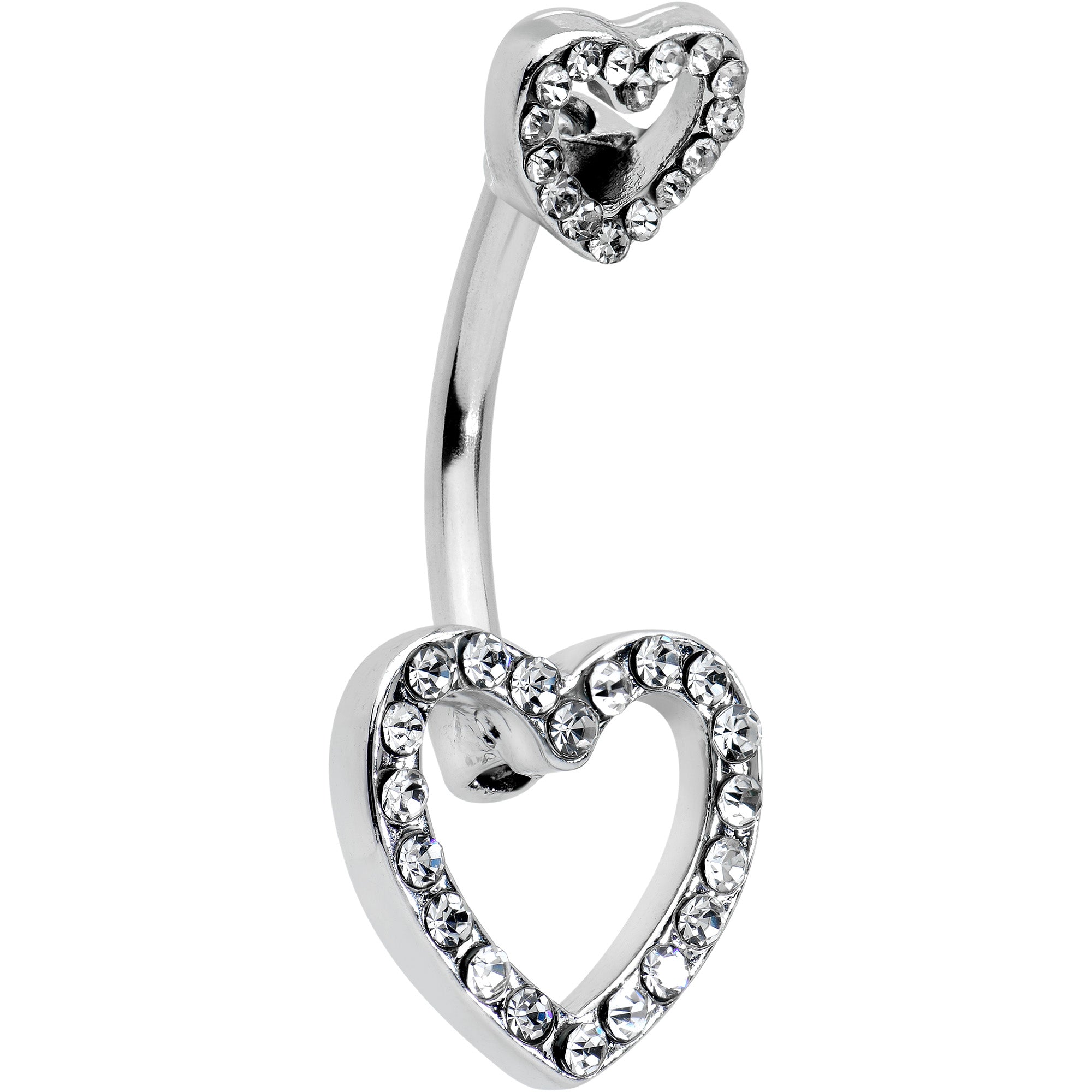 Clear Gem Open Heart Valentine Double Mount Belly Ring