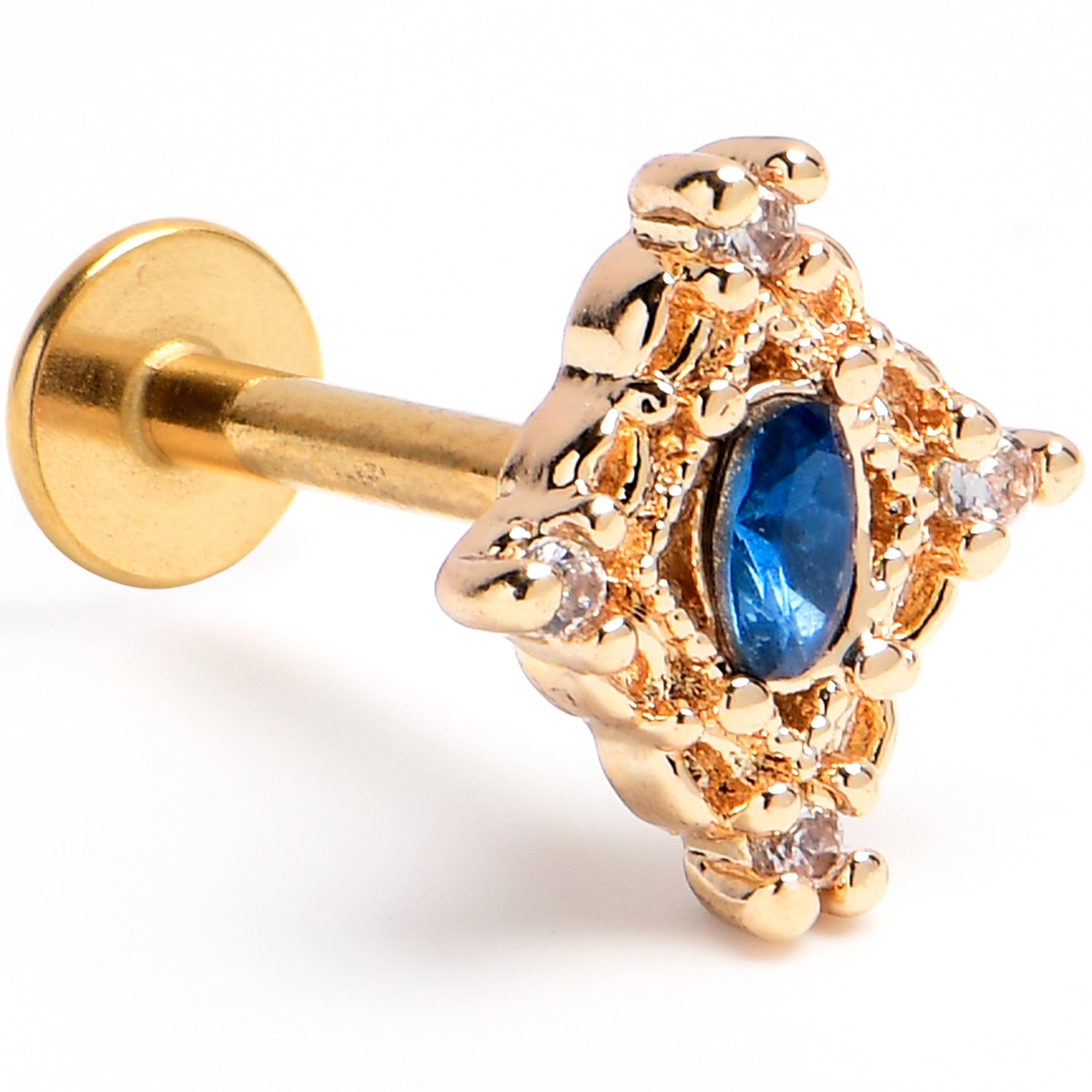 16G 5/16 Blue Gem Gold Tone Rich Rhombus Labret Monroe Tragus