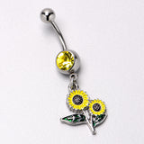 Yellow Gem Cheery Inlay Sunflowers Dangle Belly Ring