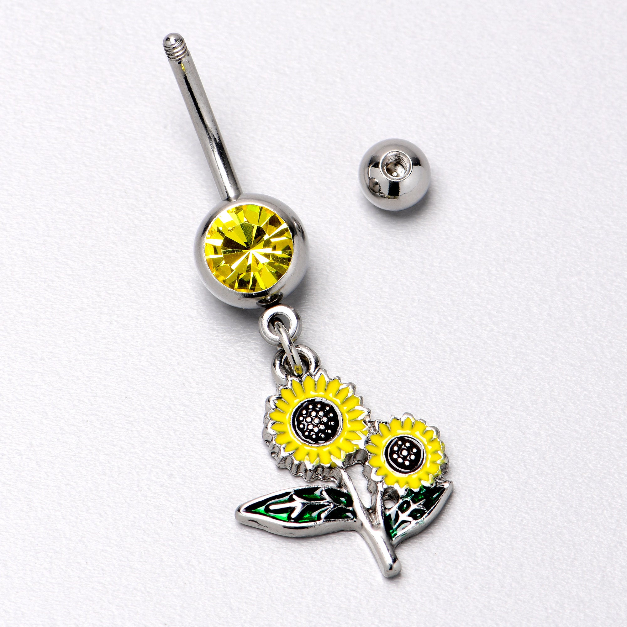 Yellow Gem Cheery Inlay Sunflowers Dangle Belly Ring