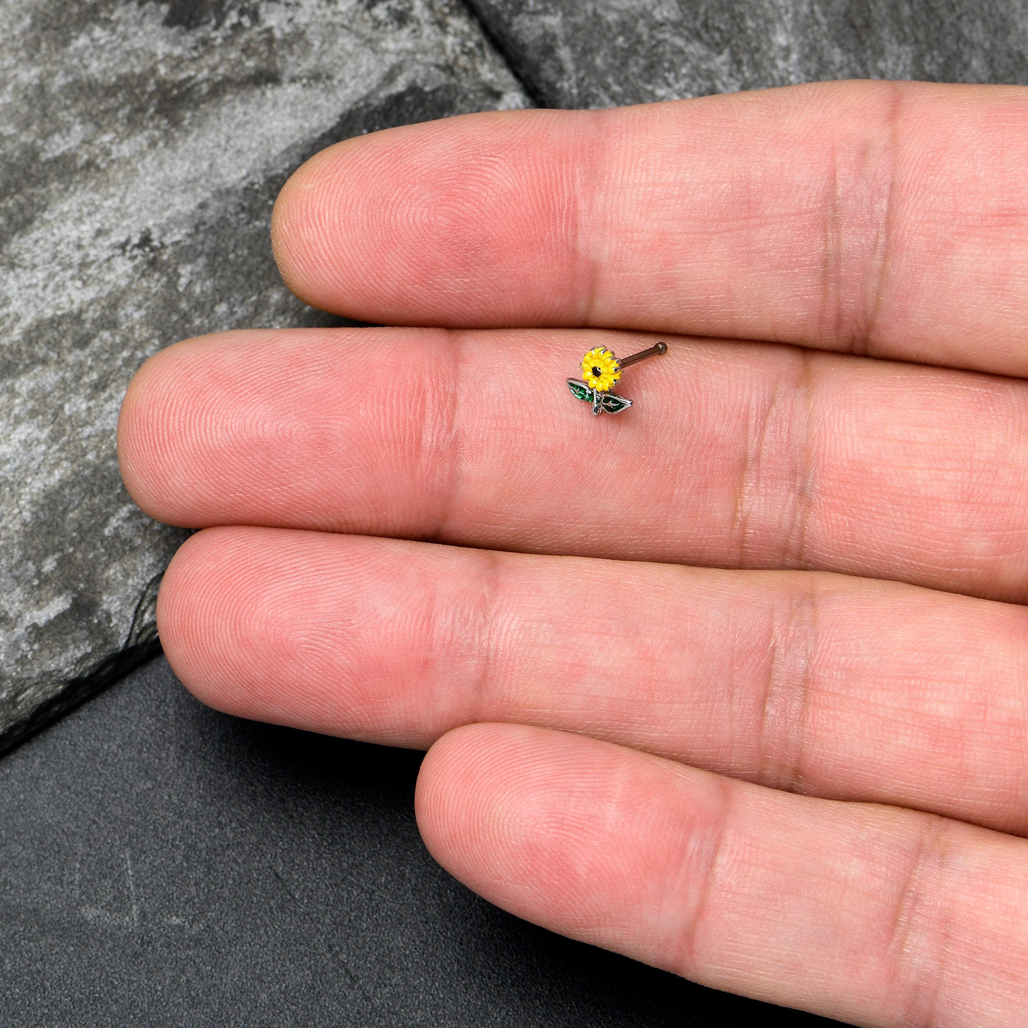 20G 1/4 Cheery Inlay Sunflower Nose Bone