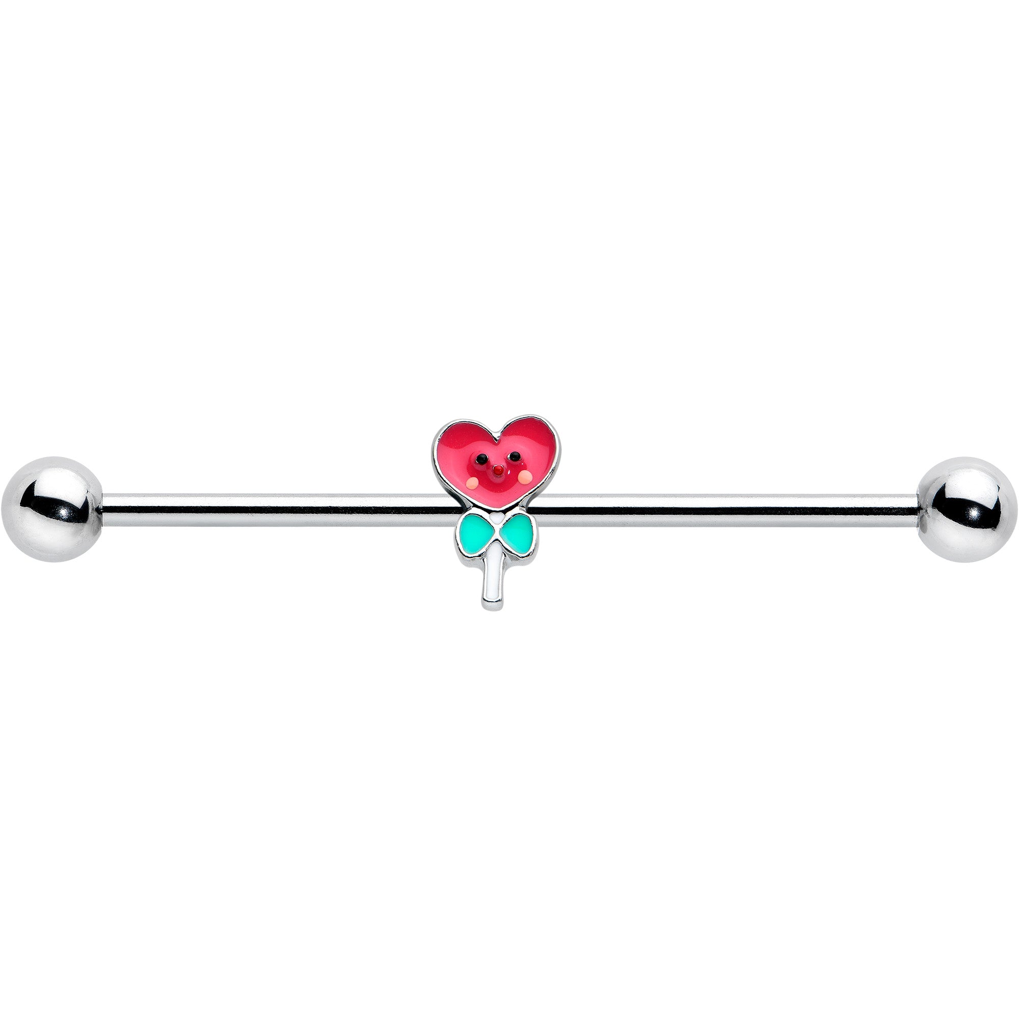 14G Sweet Happy Heart Lollipop Industrial Barbell 38mm