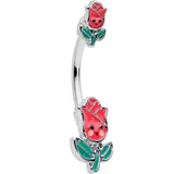 Sweet Happy Rose Flower Double Mount Belly Ring