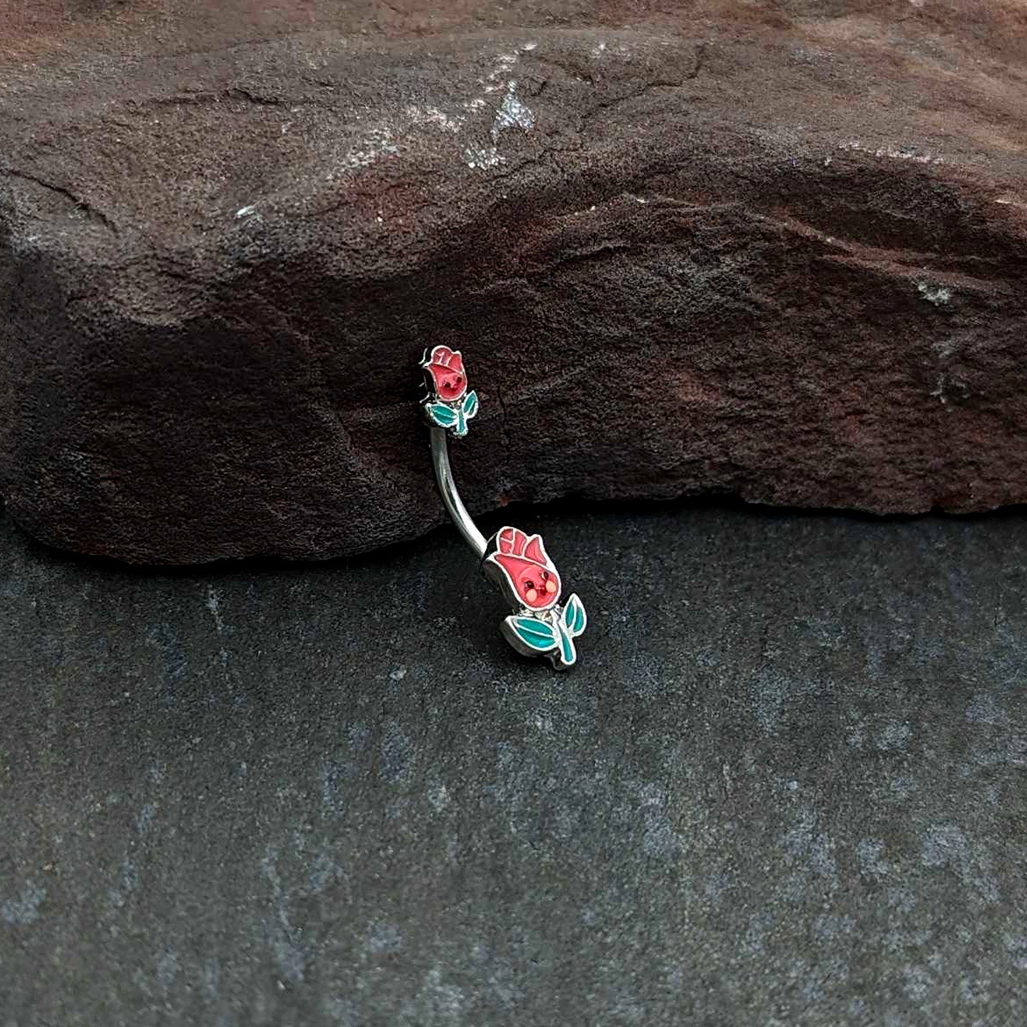 Sweet Happy Rose Flower Double Mount Belly Ring