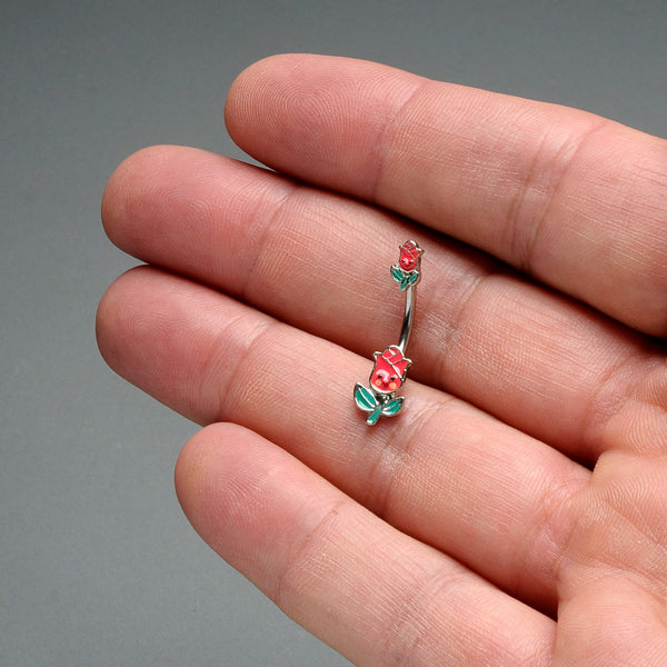 Sweet Happy Rose Flower Double Mount Belly Ring