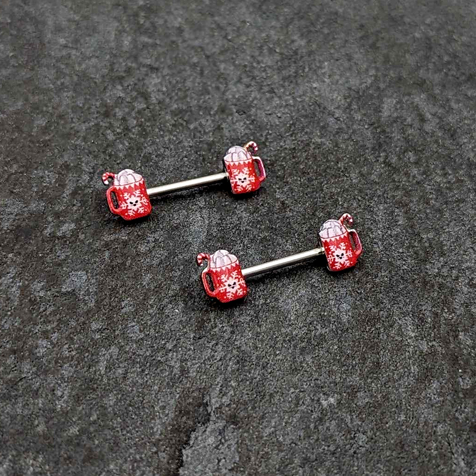 14G 9/16 Sweet Hot Cocoa Holiday Barbell Holiday Nipple Ring Set