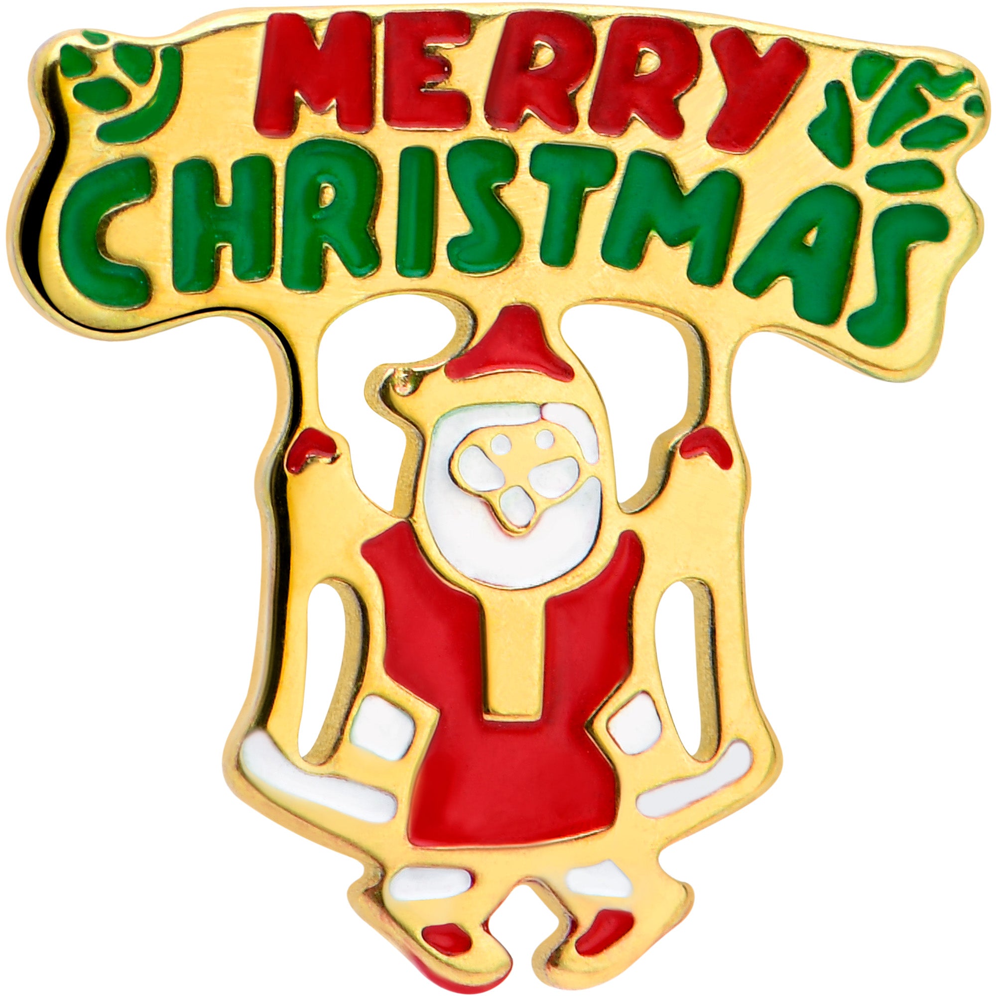 16 Gauge 1/4 Gold Tone Merry Christmas Santa Inlay Cartilage Earring