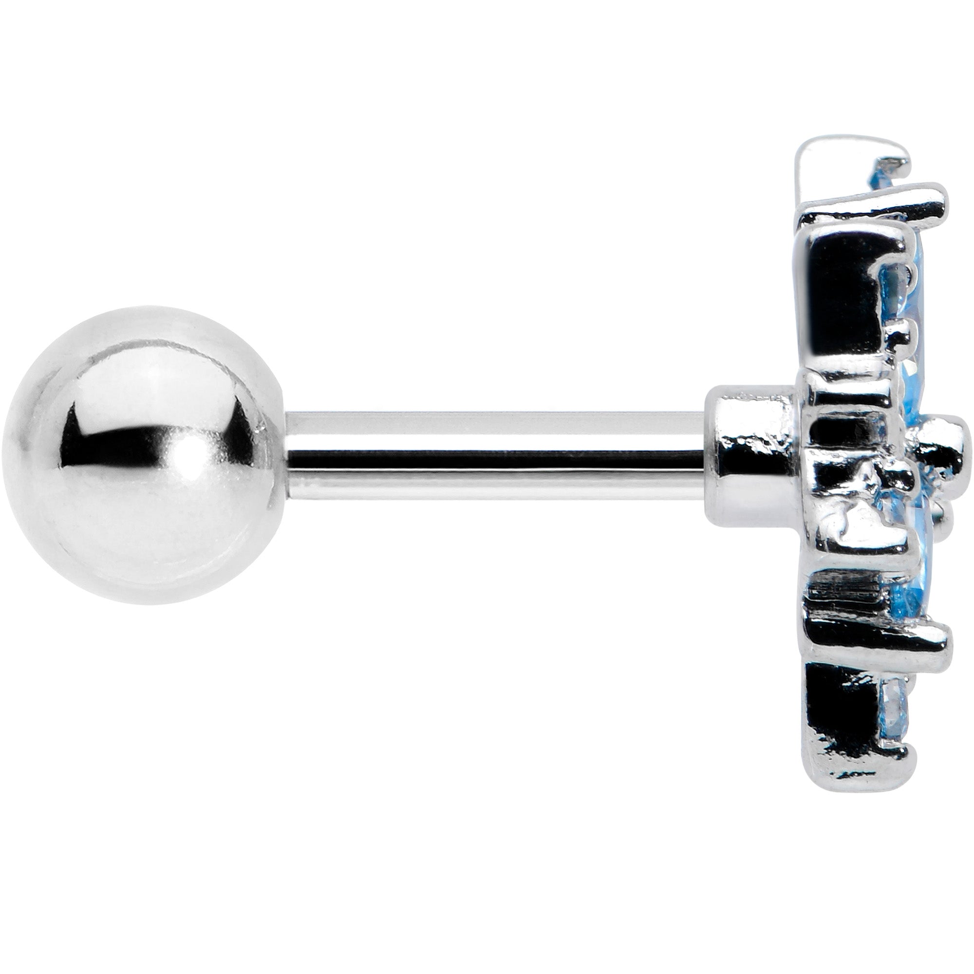 16G 1/4 Blue CZ Gem Snowflake Blues Cartilage Tragus Earring