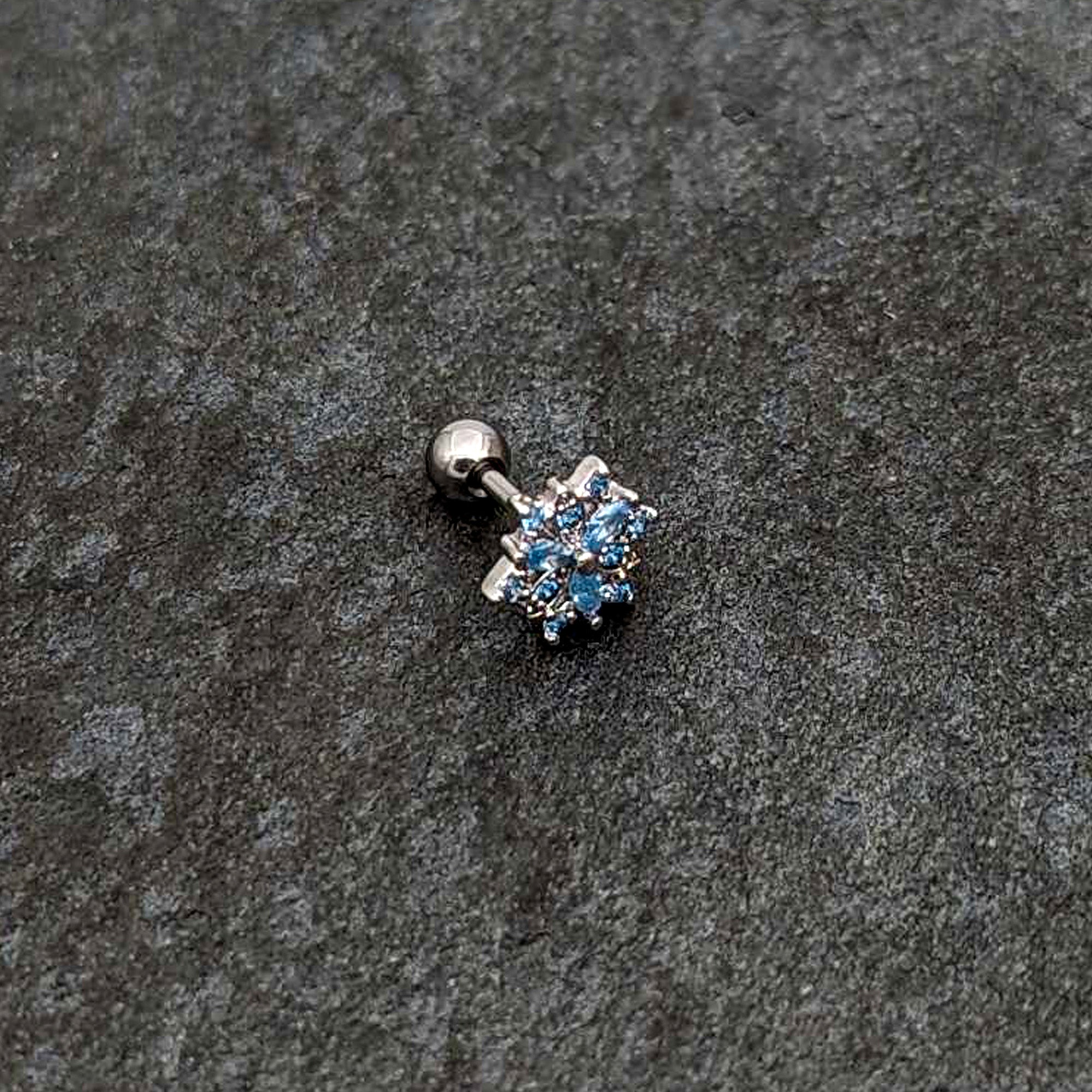 16G 1/4 Blue CZ Gem Snowflake Blues Cartilage Tragus Earring