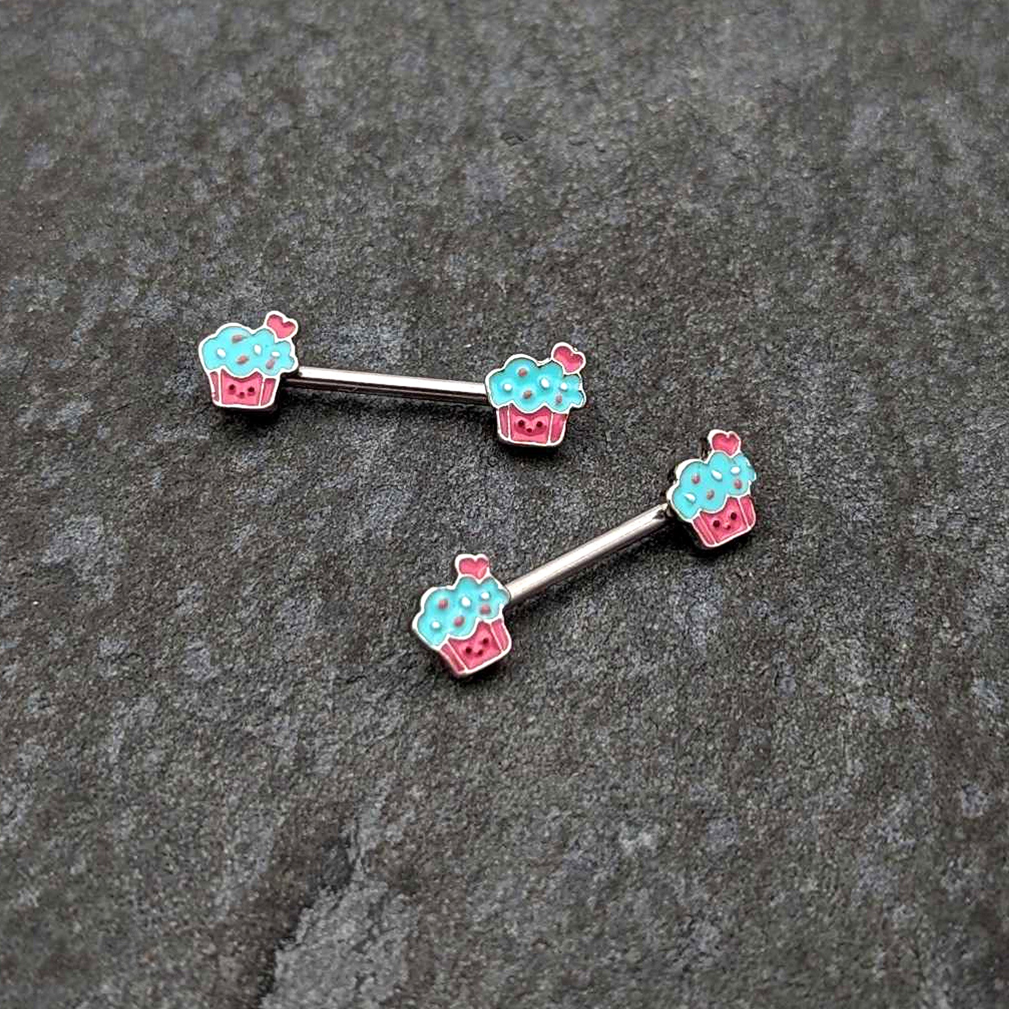 14G 9/16 Sweet Happy Cupcake Barbell Nipple Ring Set