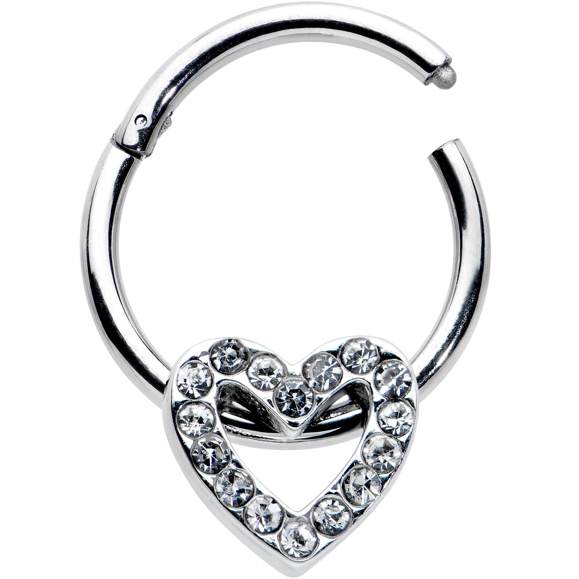 16G 3/8 Clear Gem Open Heart Valentine Hinged Segment Ring
