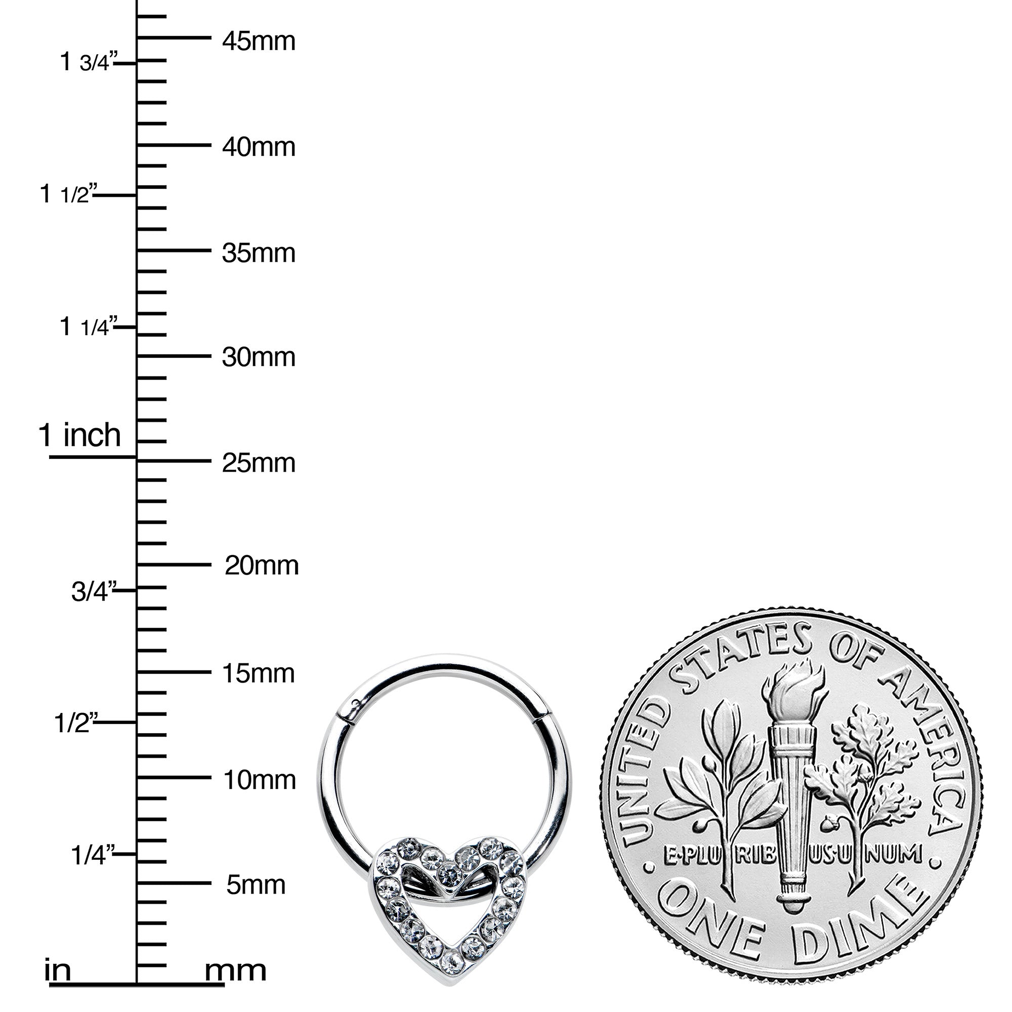 16G 3/8 Clear Gem Open Heart Valentine Hinged Segment Ring