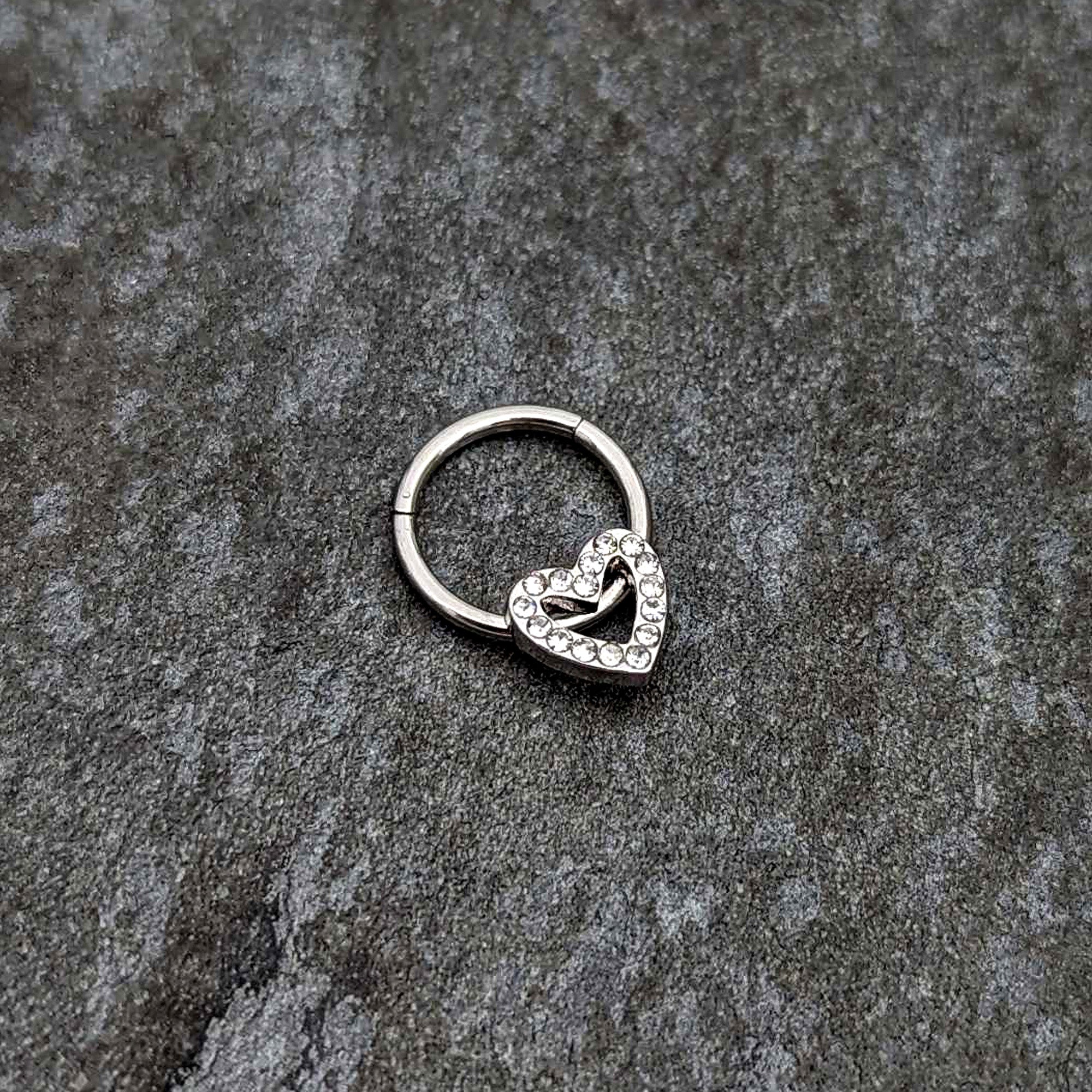 16G 3/8 Clear Gem Open Heart Valentine Hinged Segment Ring