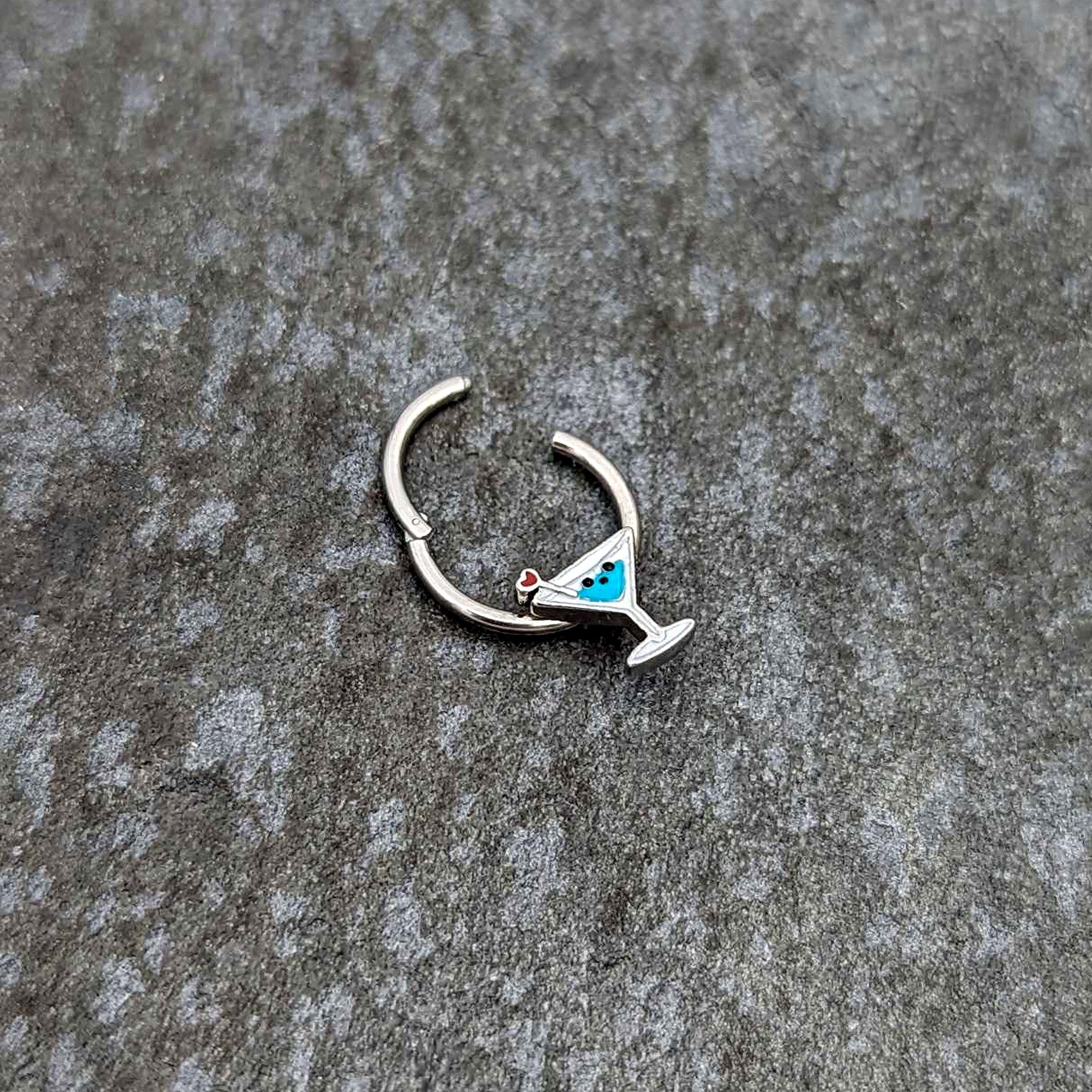 16G 3/8 Sweet Martini Glass Heart Hinged Segment Ring