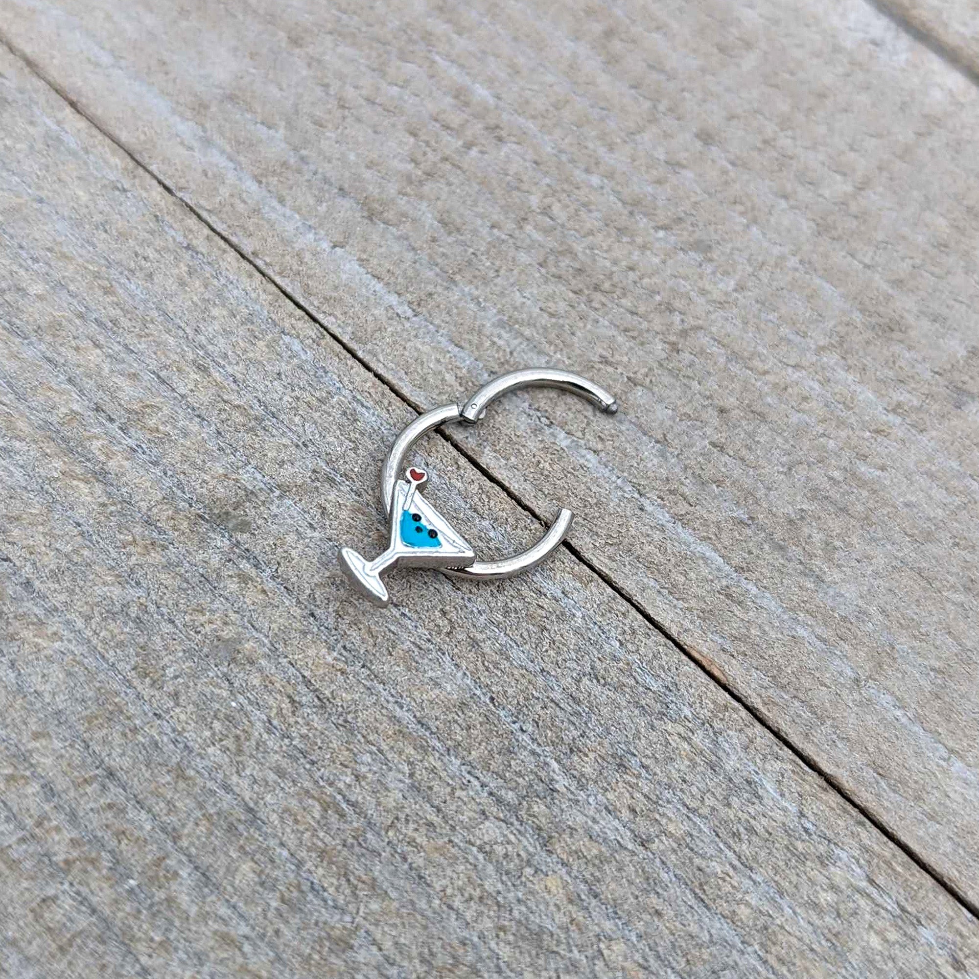 16G 3/8 Sweet Martini Glass Heart Hinged Segment Ring