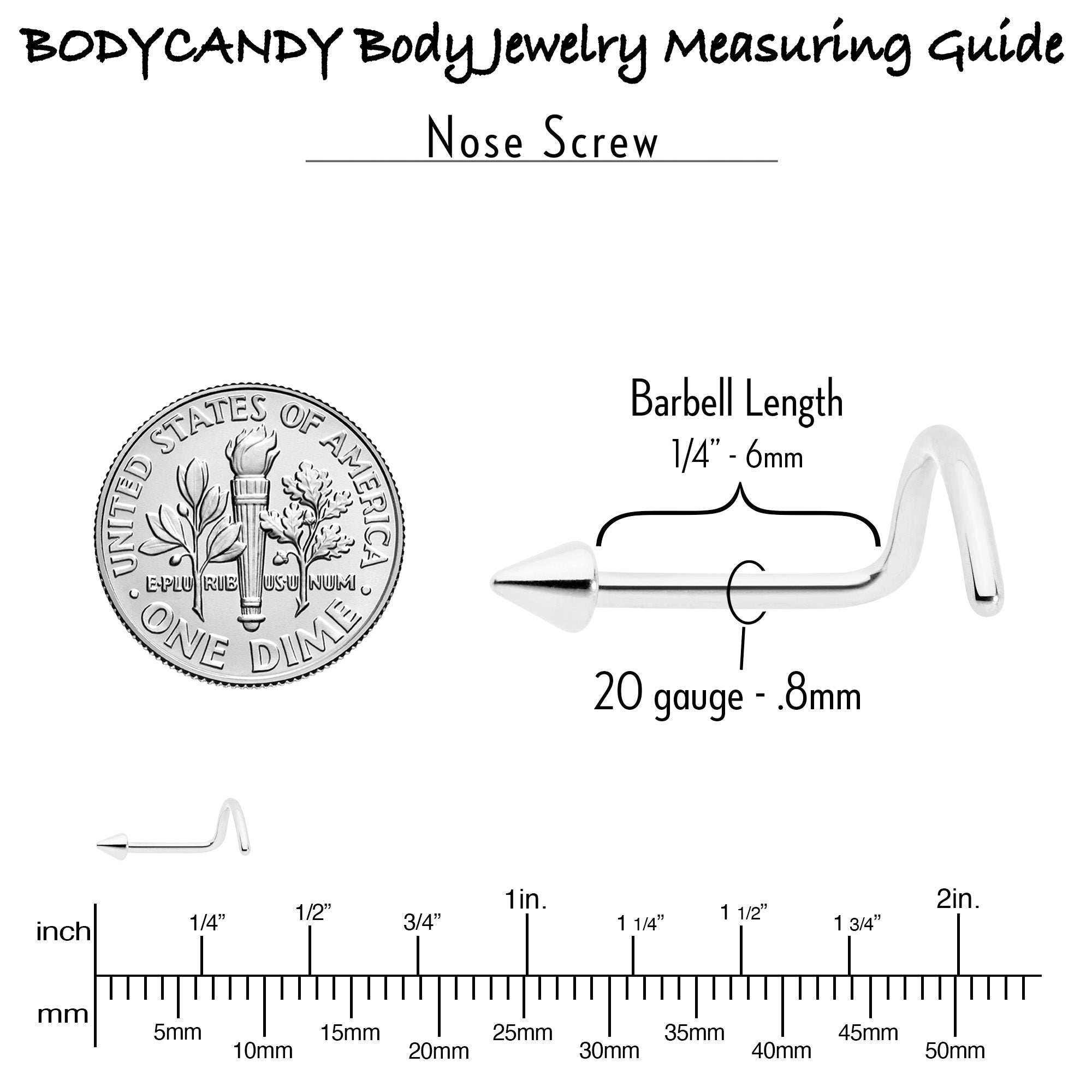 20G 1/4 ASTM F-136 Implant Grade Titanium Cone End Left Side Nose Screw