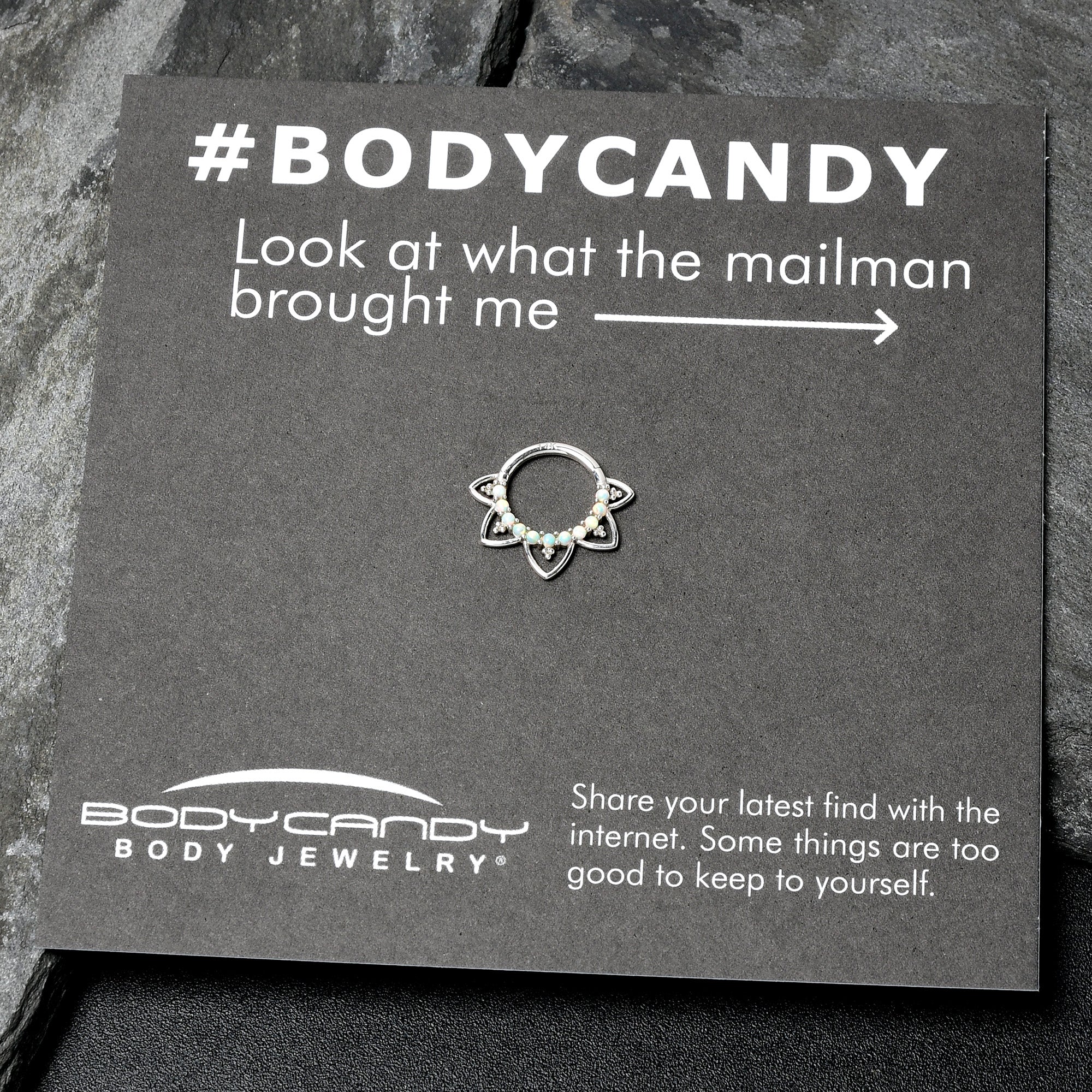 16G 5/16 White Synthetic Opal 14k White Gold Filigree Hinged Segment Ring