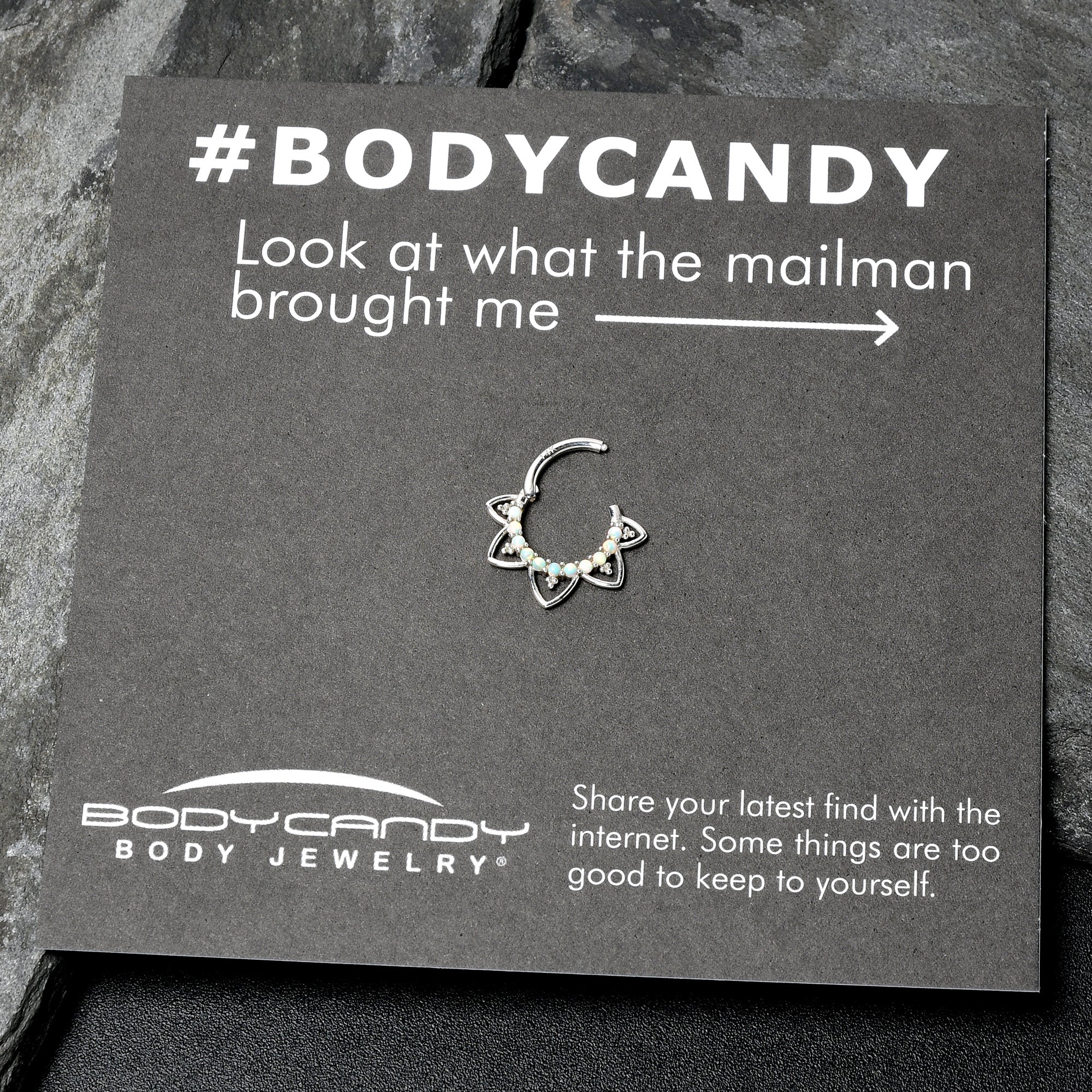 16G 5/16 White Synthetic Opal 14k White Gold Filigree Hinged Segment Ring