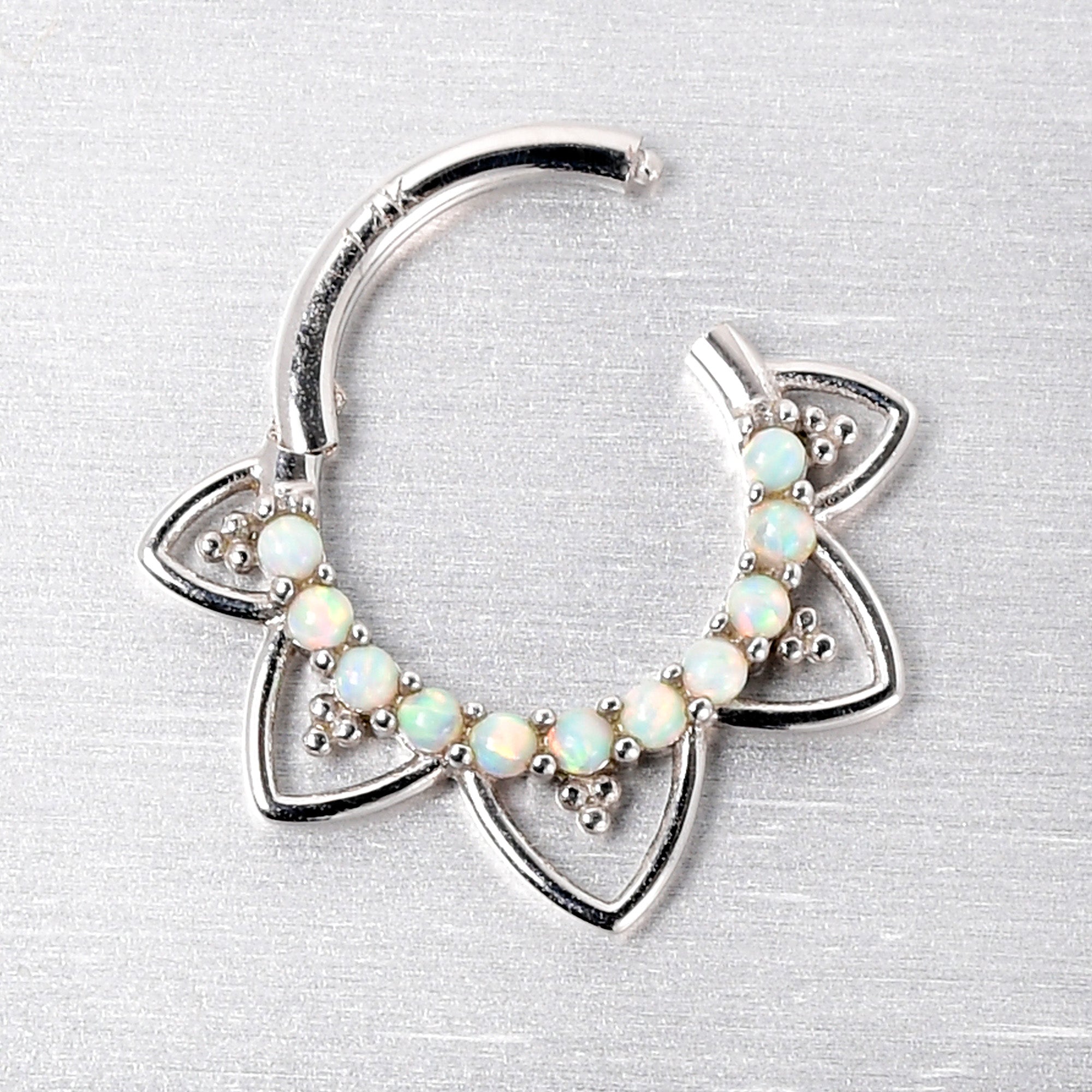 16G 5/16 White Synthetic Opal 14k White Gold Filigree Hinged Segment Ring