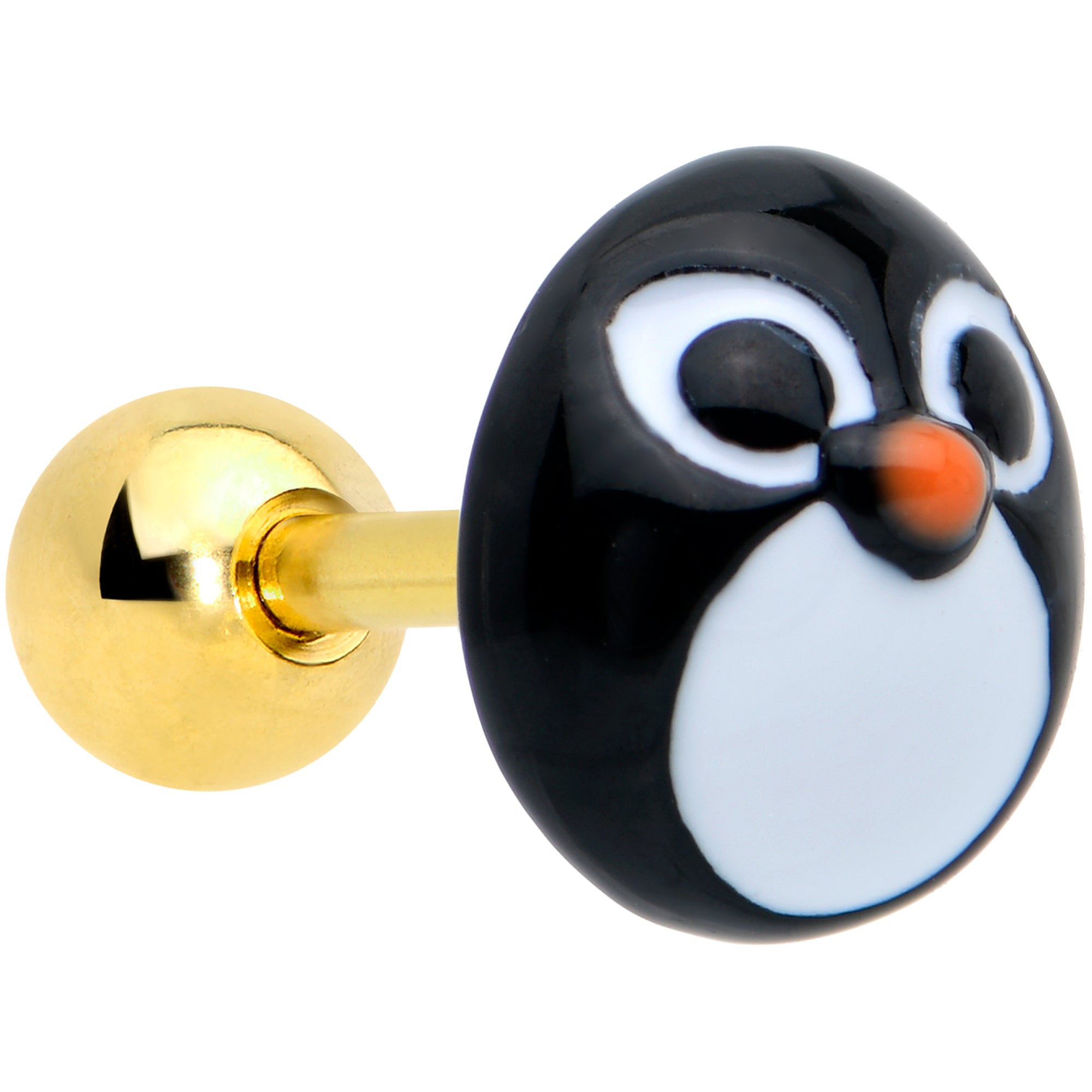16G 1/4 Gold Tone Round Penguin Face Holiday Cartilage Earring