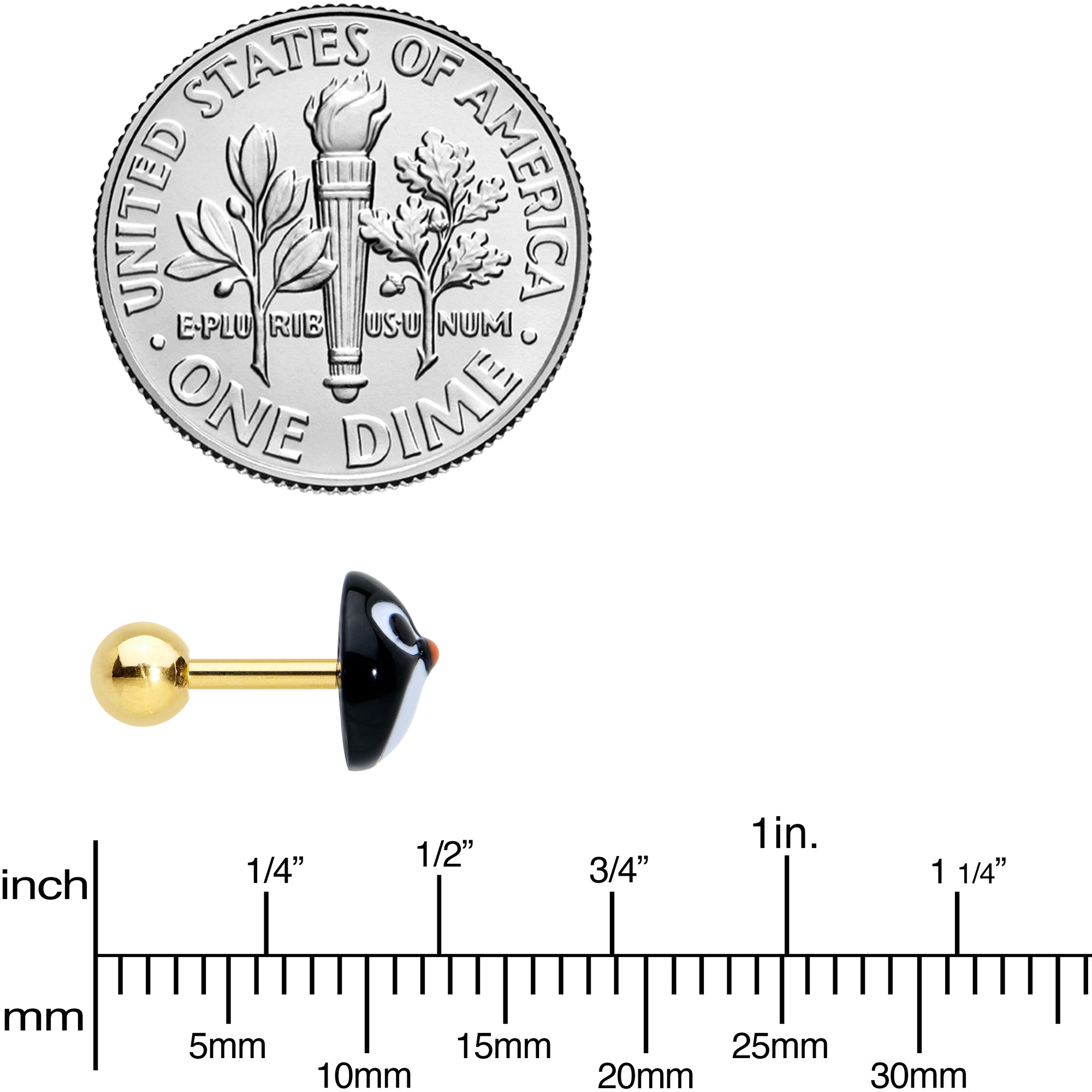 16G 1/4 Gold Tone Round Penguin Face Holiday Cartilage Earring