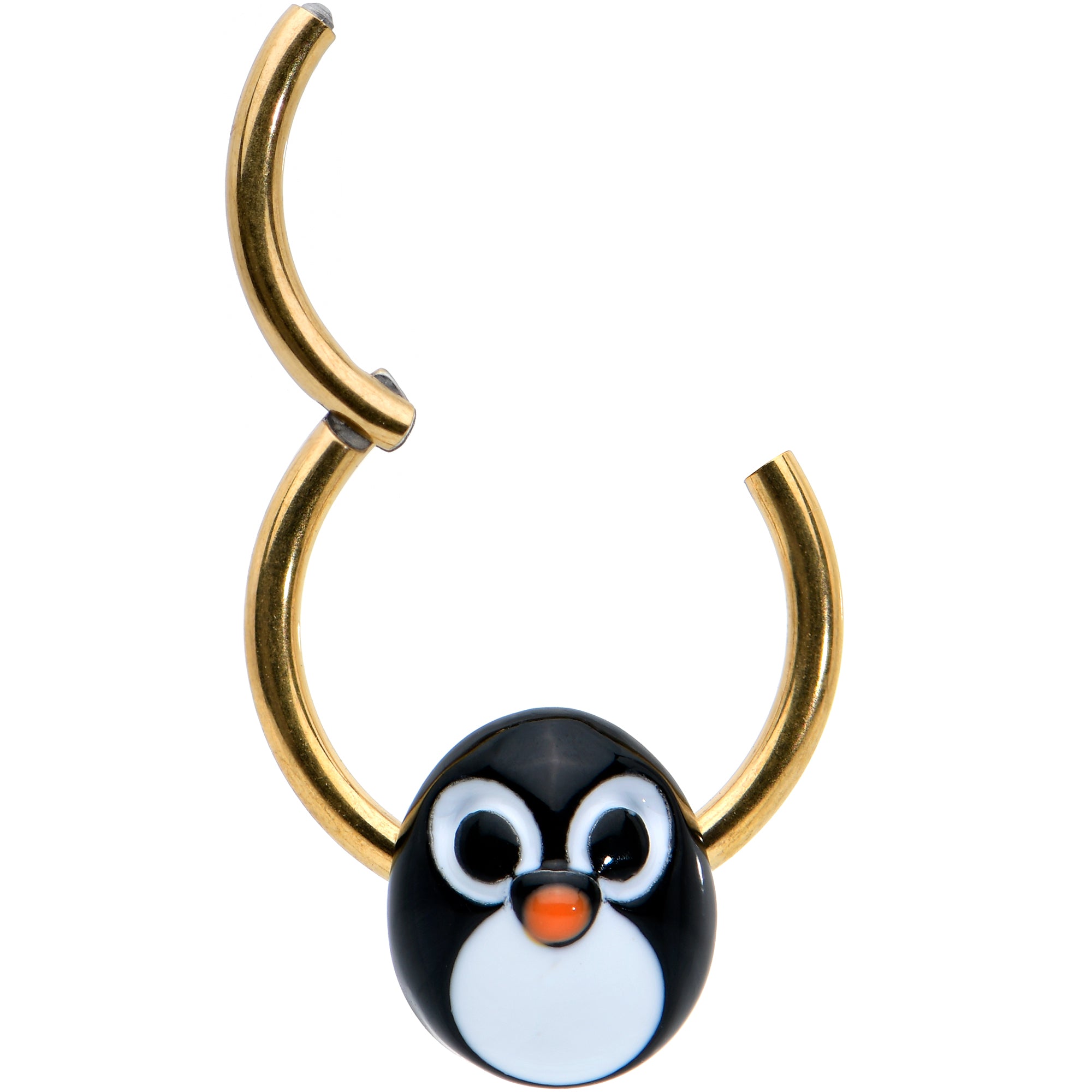 16G 3/8 Gold Tone Round Penguin Face Holiday Hinged Segment Ring