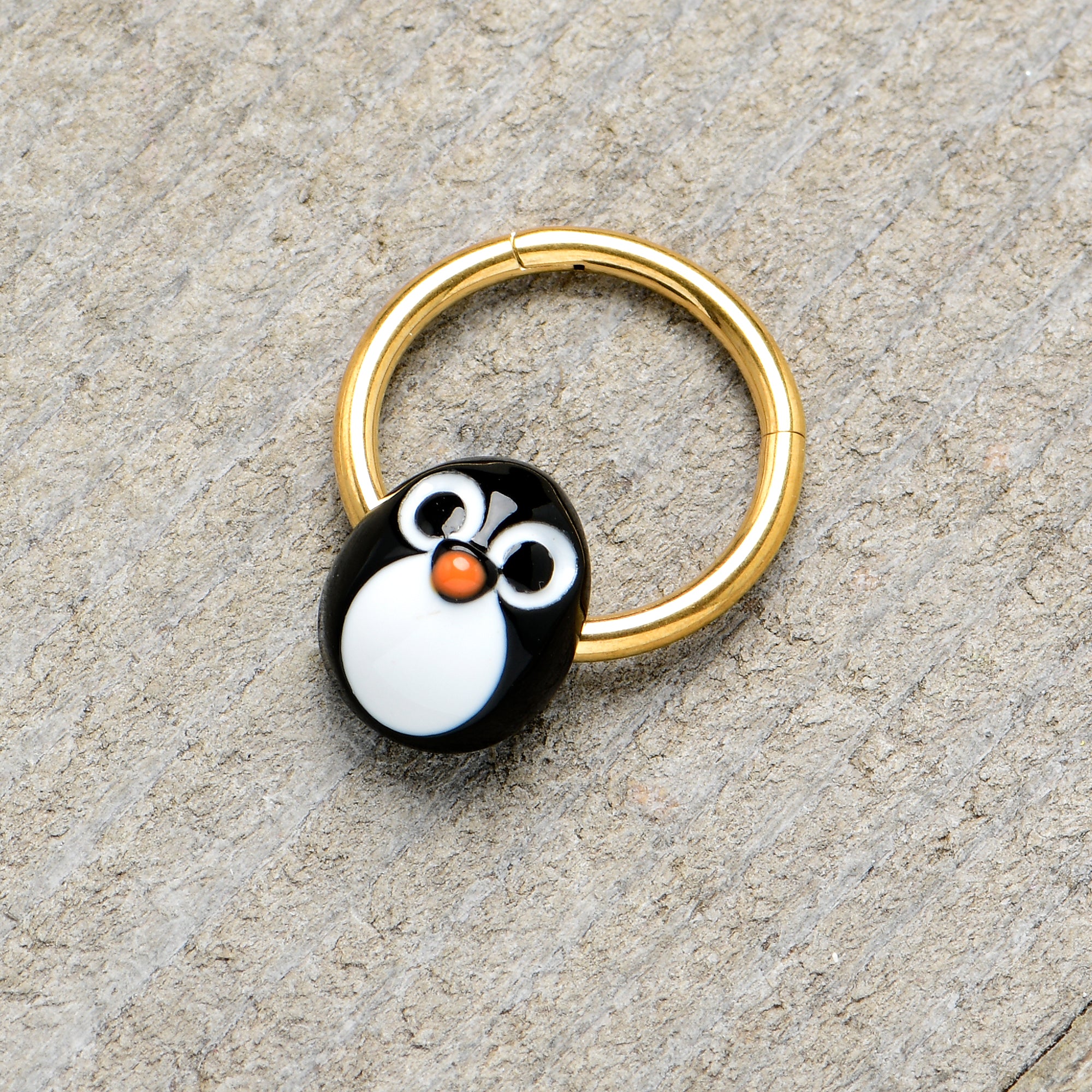 16G 3/8 Gold Tone Round Penguin Face Holiday Hinged Segment Ring