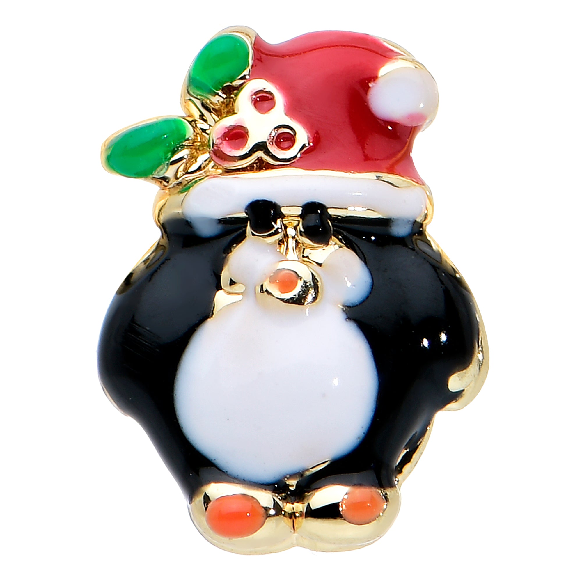 16G 5/16 Gold Tone Holly Hat Penguin Holiday Labret Monroe Tragus