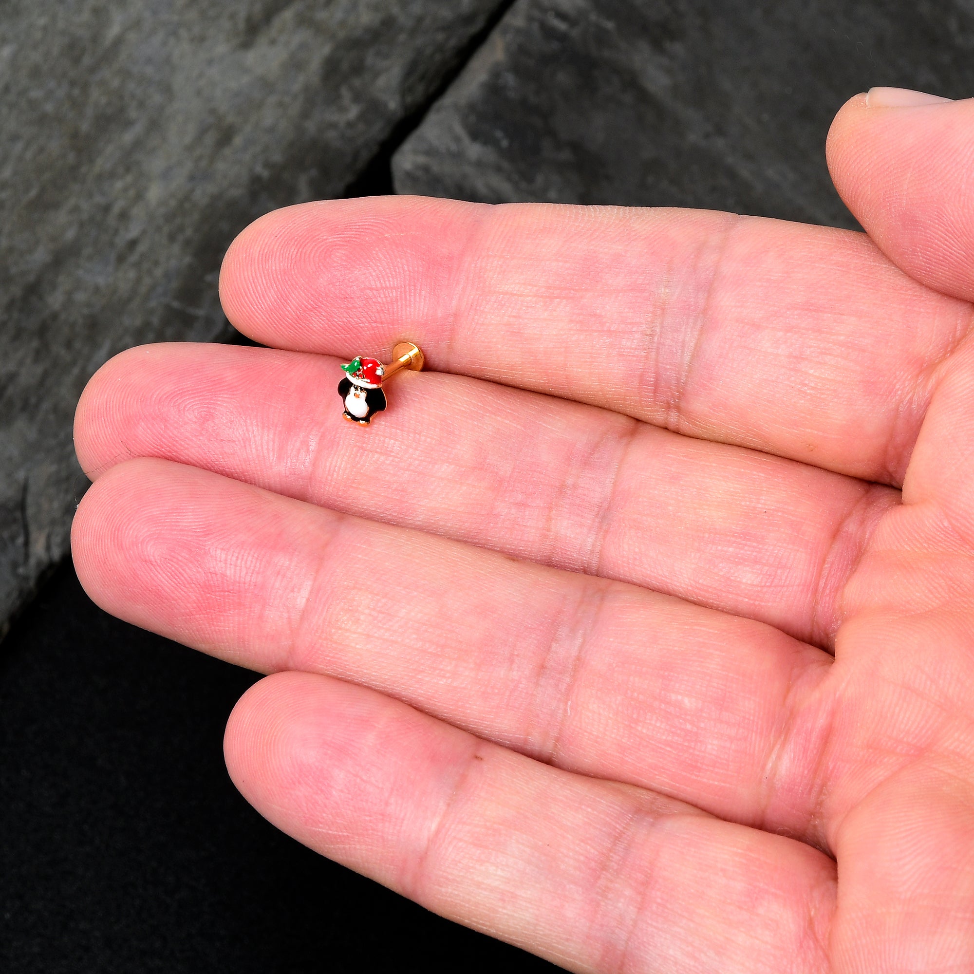 16G 5/16 Gold Tone Holly Hat Penguin Holiday Labret Monroe Tragus