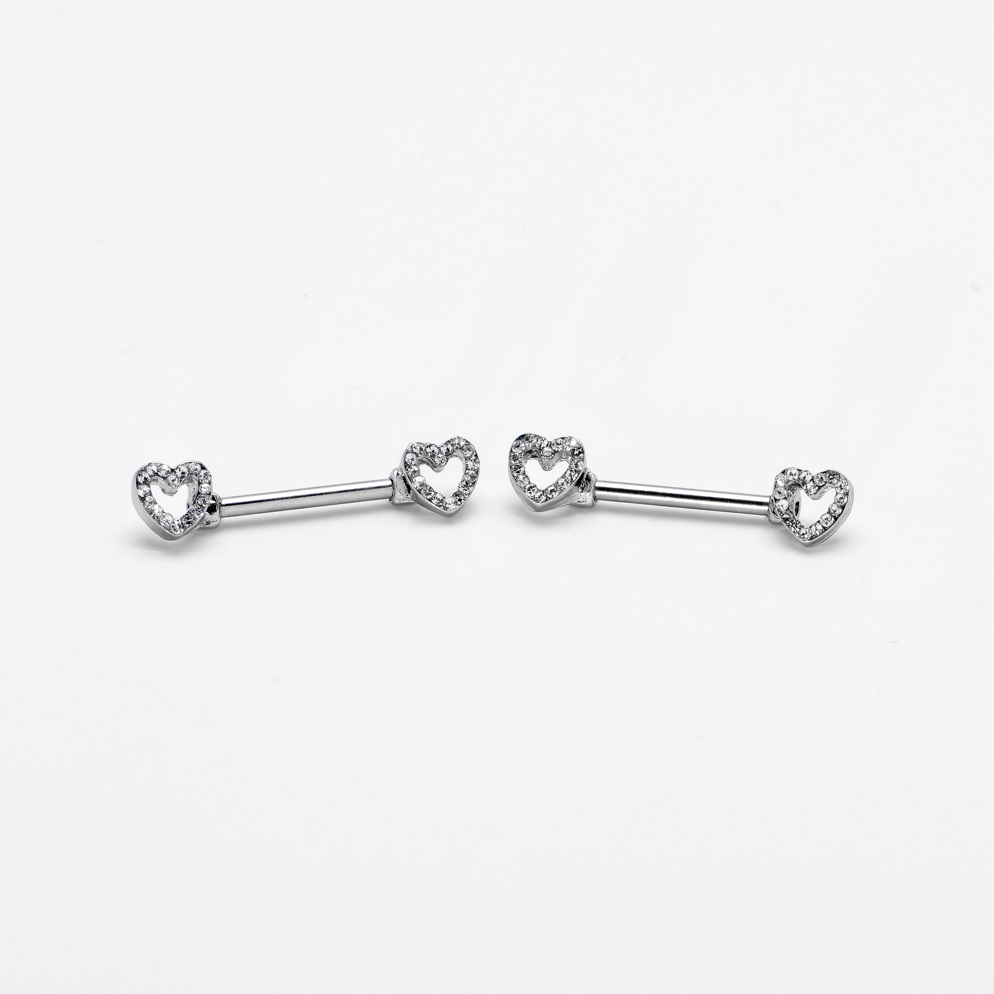 14 Gauge 9/16 Clear Gem Open Heart Valentine Barbell Nipple Ring Set