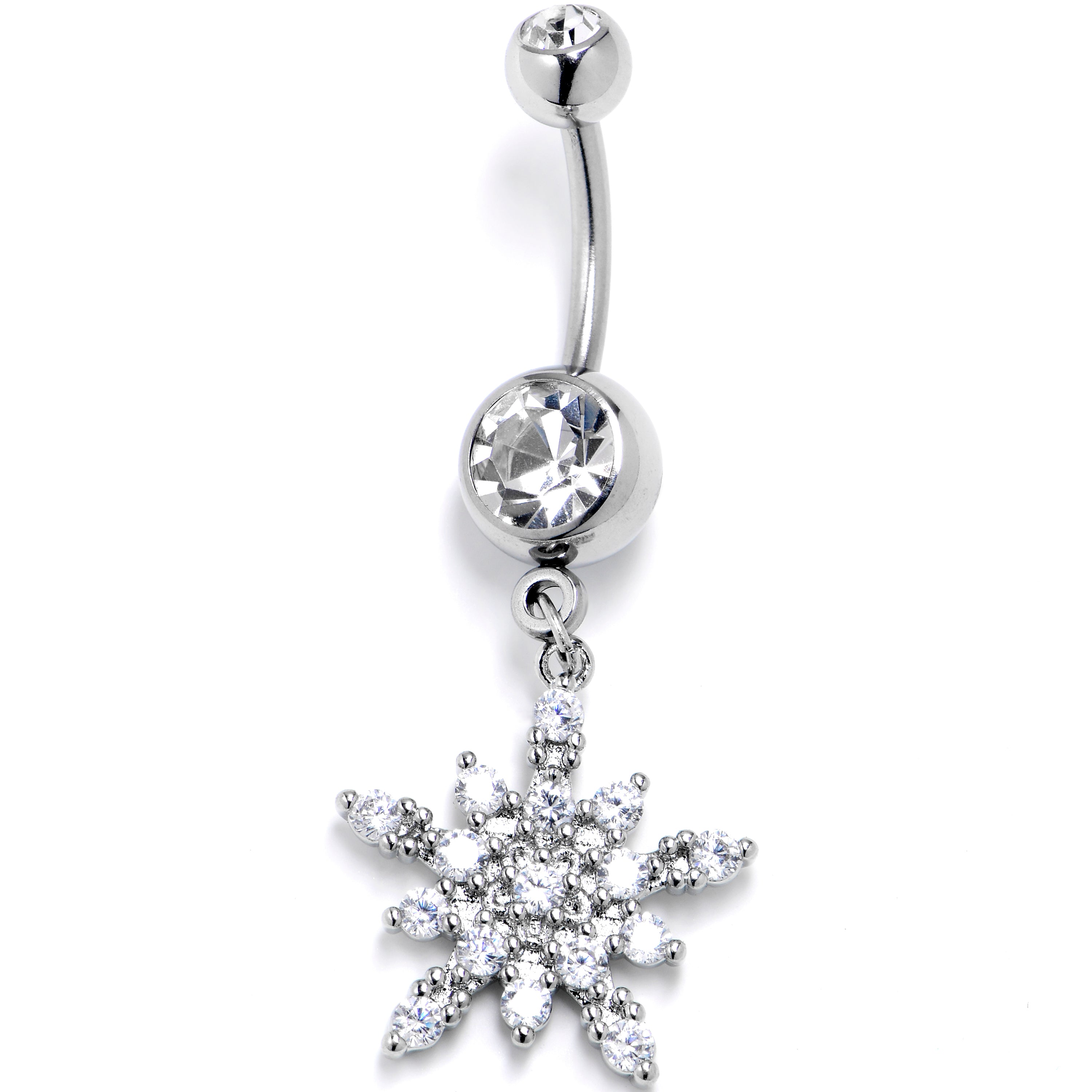 Clear Gem Classic Snowflake Christmas Dangle Belly Ring