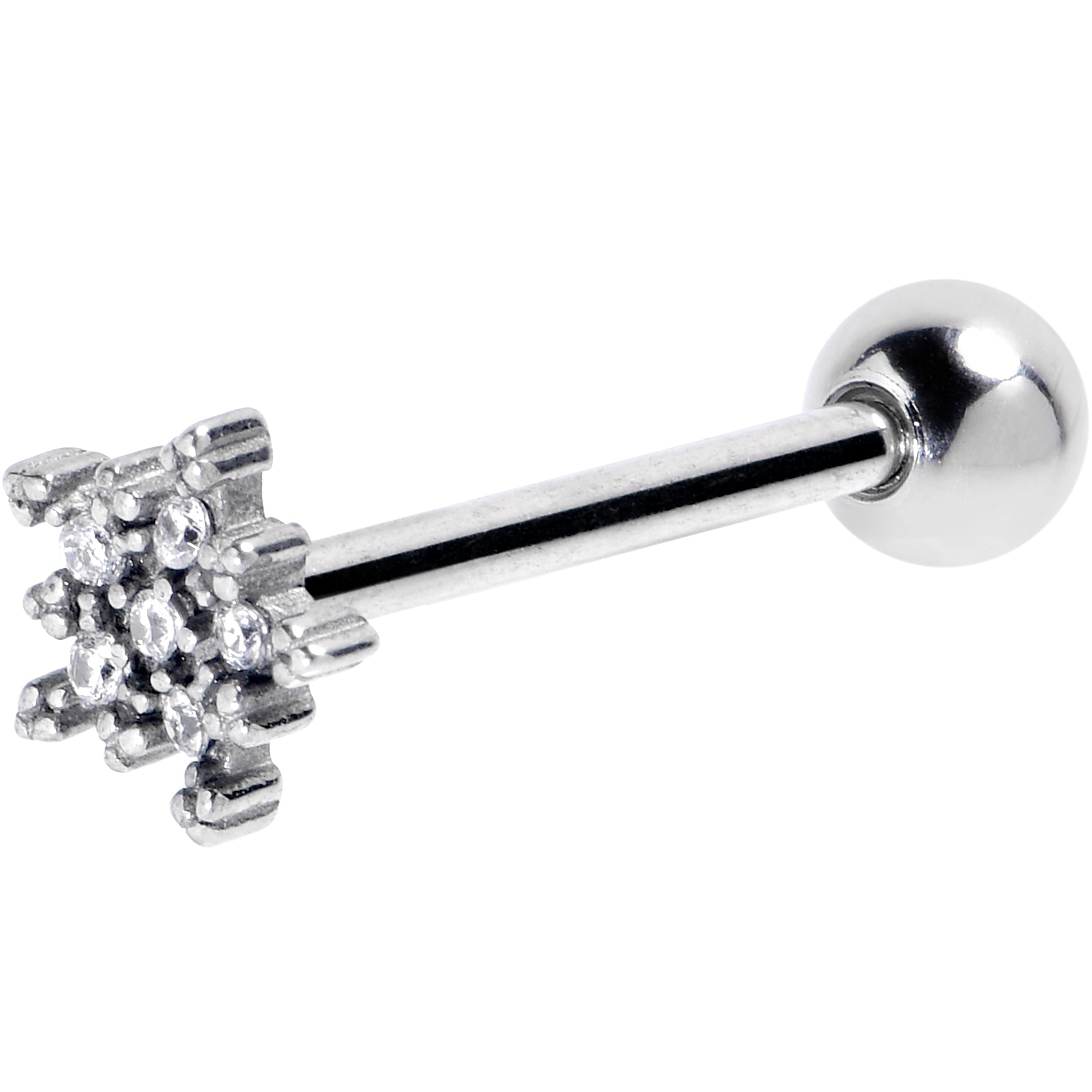 Clear Gem Classic Snowflake Christmas Barbell Tongue Ring