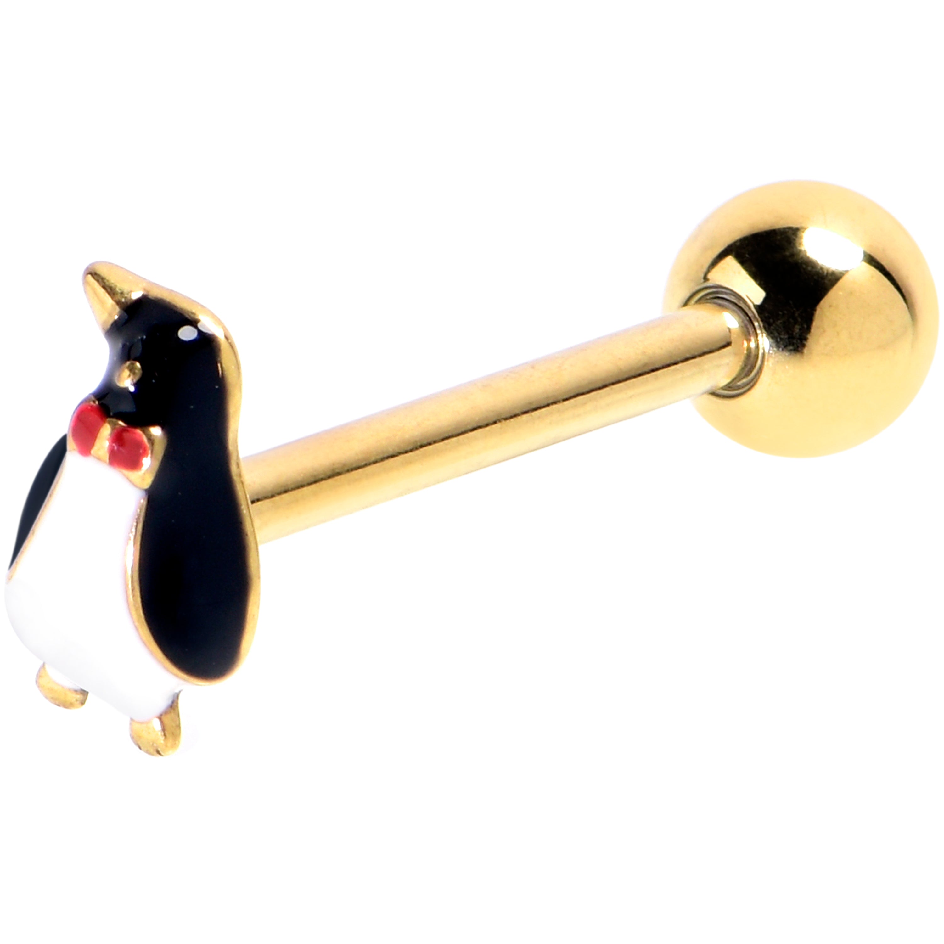 Gold Tone Bow Tie Penguin Barbell Tongue Ring