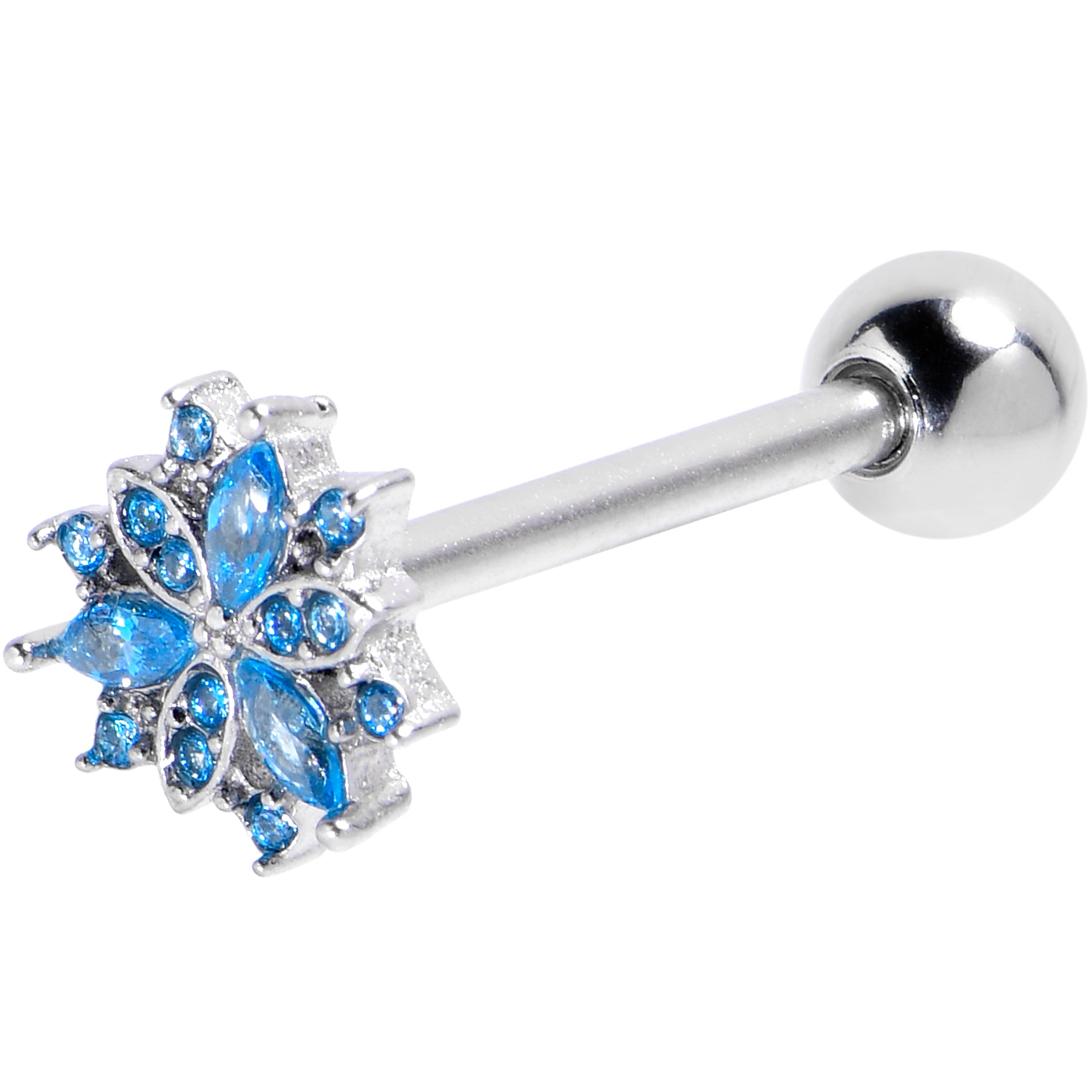 Blue Gem Christmas Snowflake Style Barbell Tongue Ring