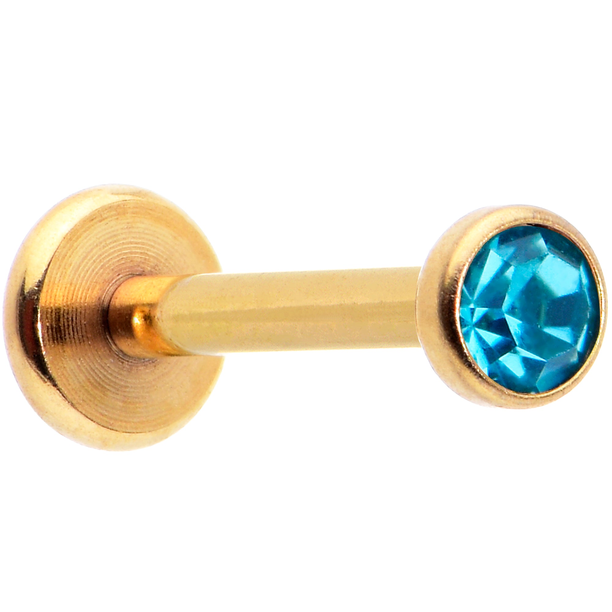 16G 5/16 Blue Gem Gold Tone Threadless Labret Monroe Tragus