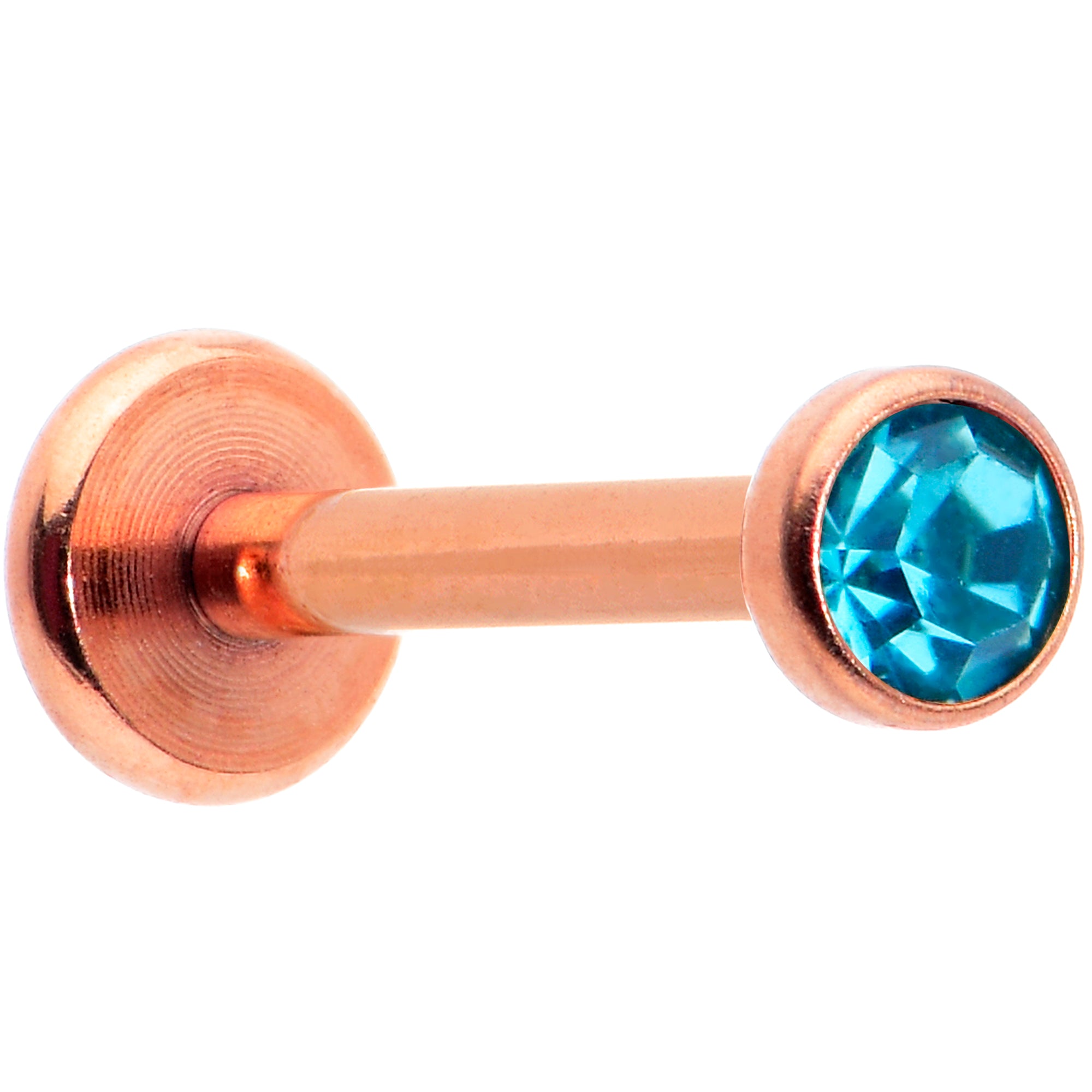 16G 5/16 Blue Gem Rose Gold Tone Threadless Labret Monroe Tragus