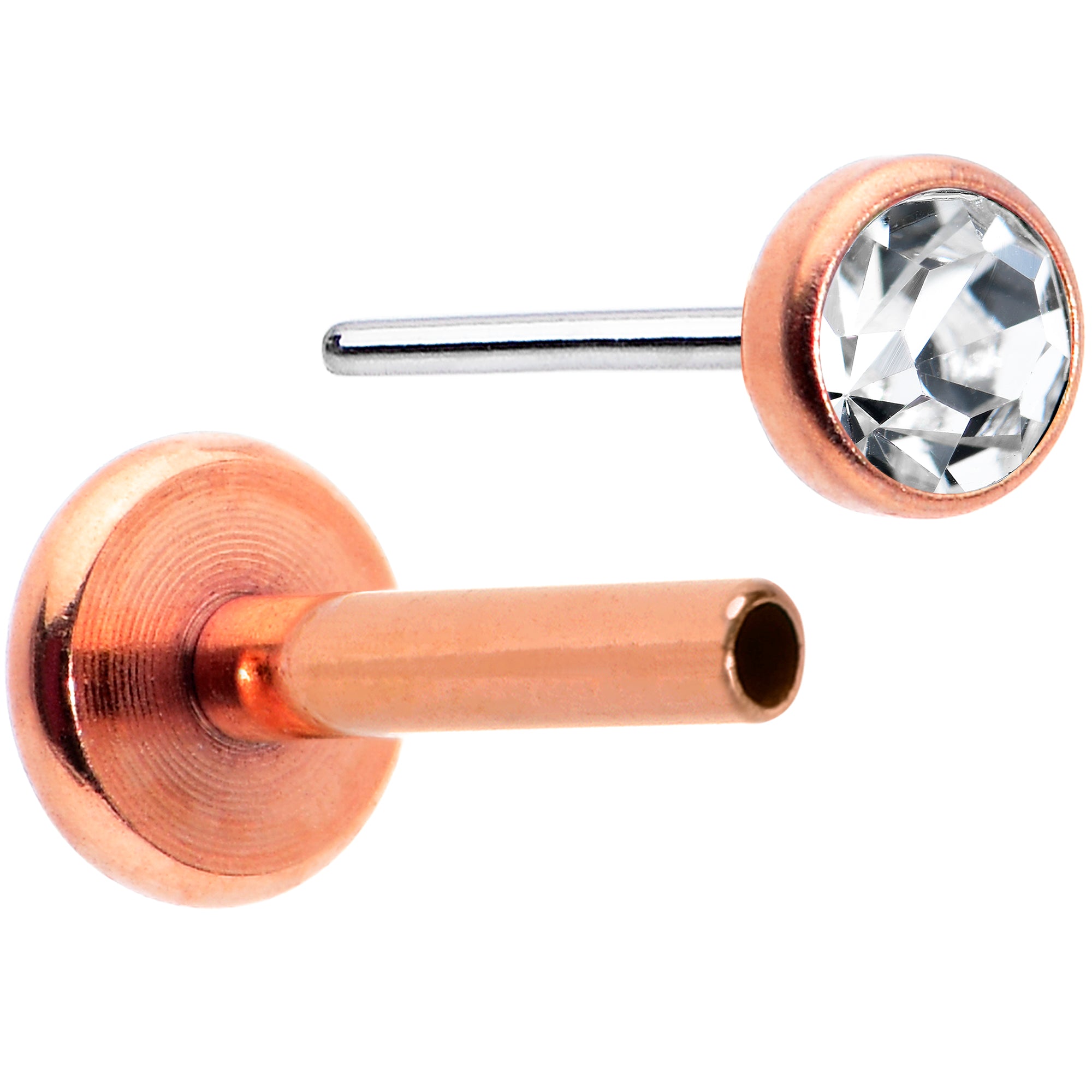 16G 5/16 Clear Gem Rose Gold Tone Threadless Labret Monroe Tragus
